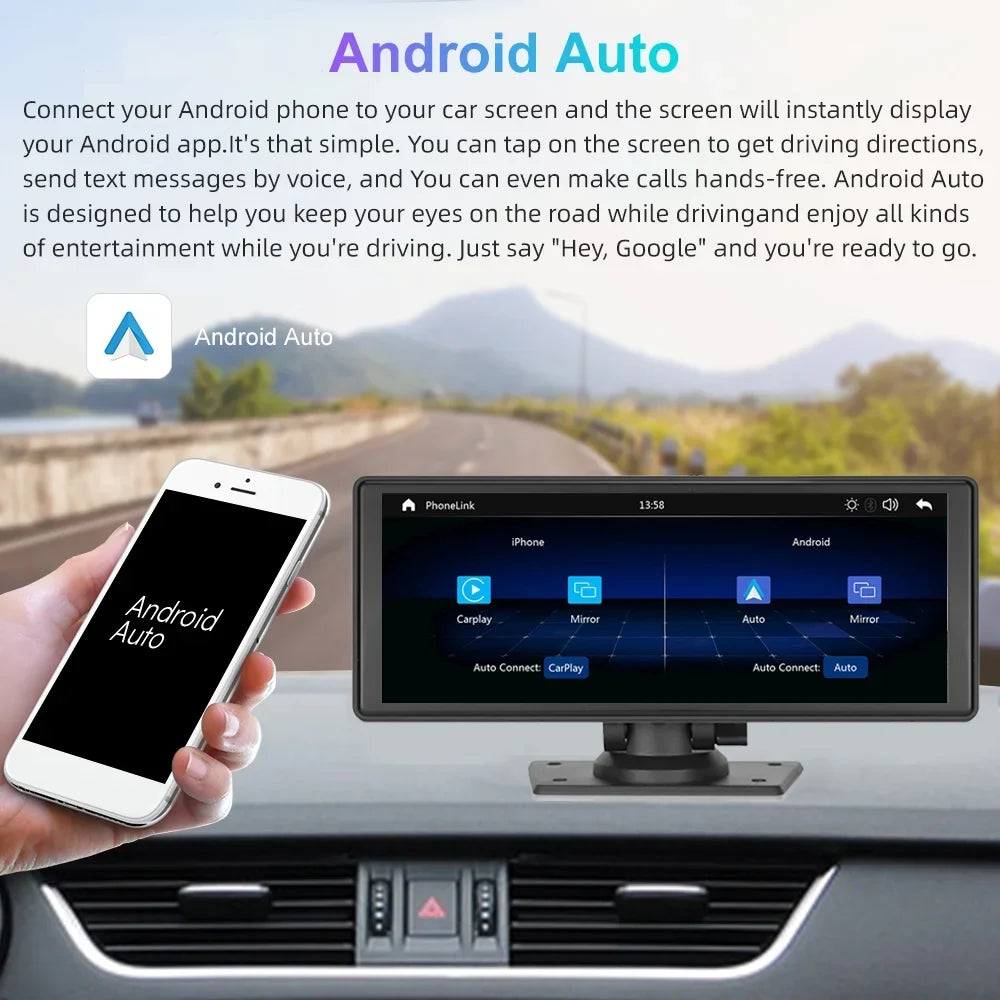Play Recorder Car Carplay Receiver with Multimedia Car Wireless Android Car Audio Bluetooth,Backup Stereo Polarlander Touch Player Radio TF, Screen AUX, 9.3 Navigation, GPS Inch Auto, Camera,