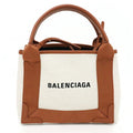 (Good) Beige Balenciaga Tote Calfskin A Navy NAVY Bag 390346 Pre-Owned Light Cabas Brown XS 2way Cotton & Canvas