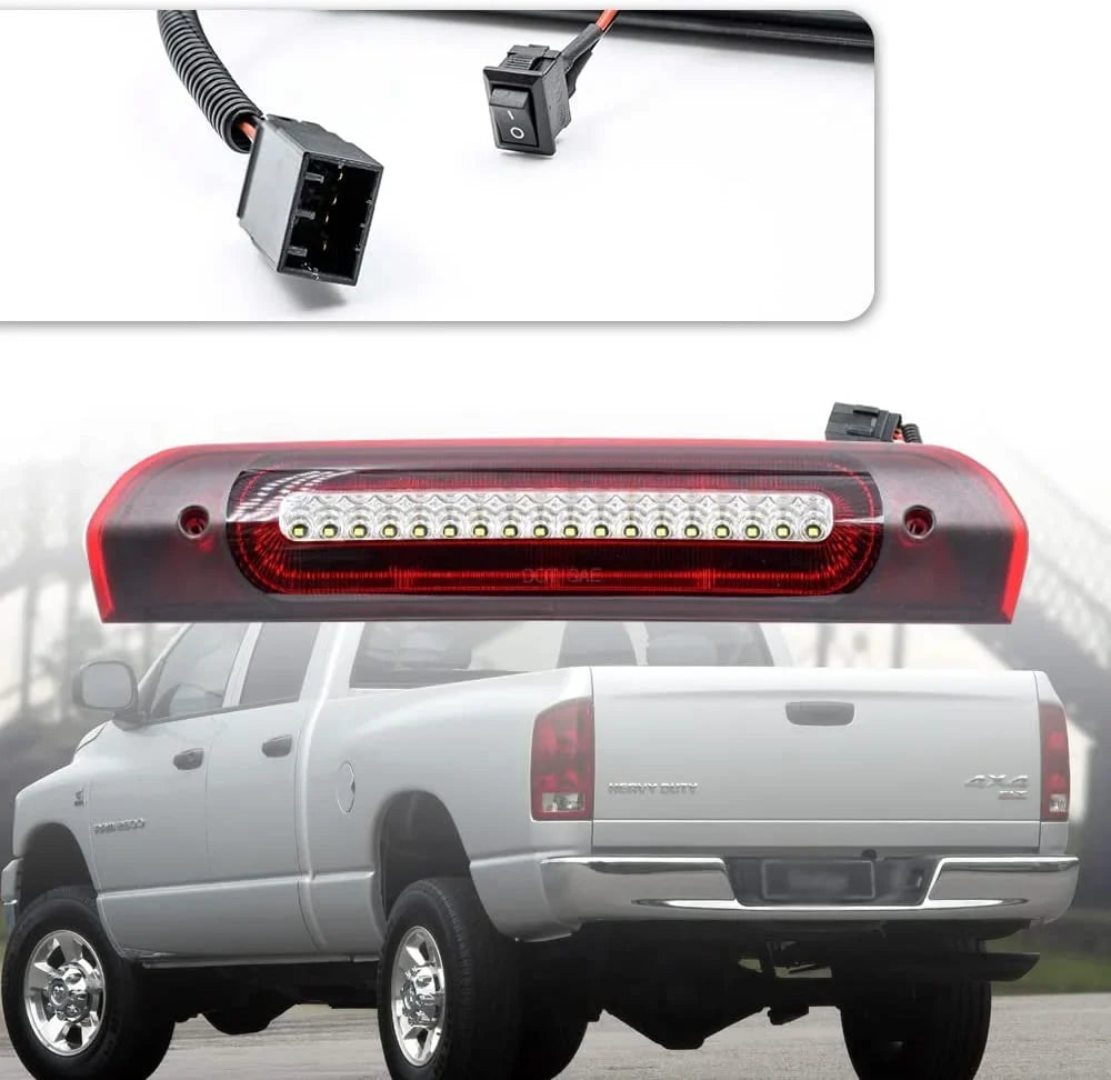 Tail White Strobe LED Red Kit Brake Lamp Rear Third 2500 Reverse Replacement 1500 3500 Light CHMSL Light Light Lens RAM Brake for 2002-2009 Clear Dodge Euro 3rd Cargo Brake NSLUMO Assembly Led