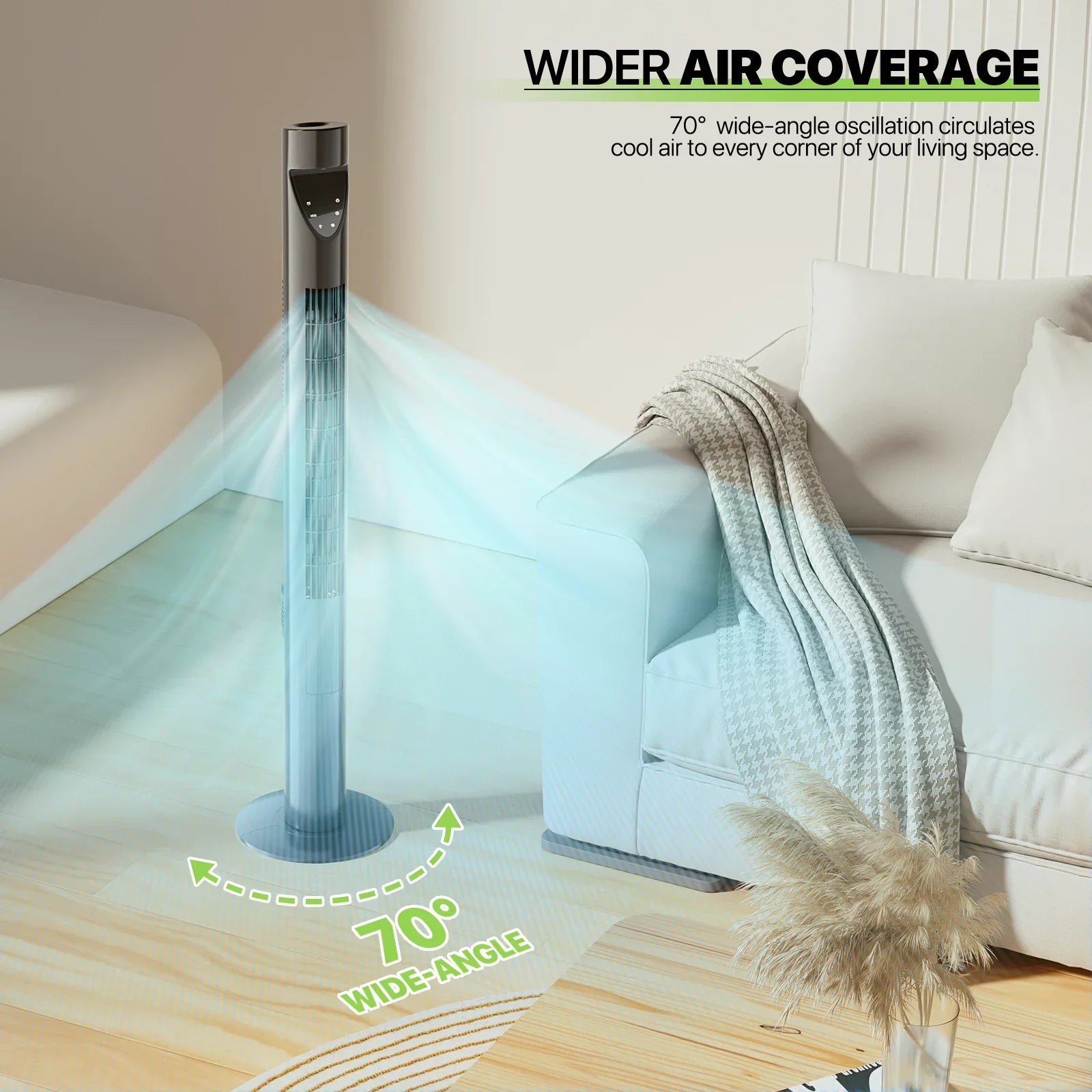 LED w/Remote USA Tower Low & Bladeless Noise Fan Fan 47"Oscillating 3-Speeds
