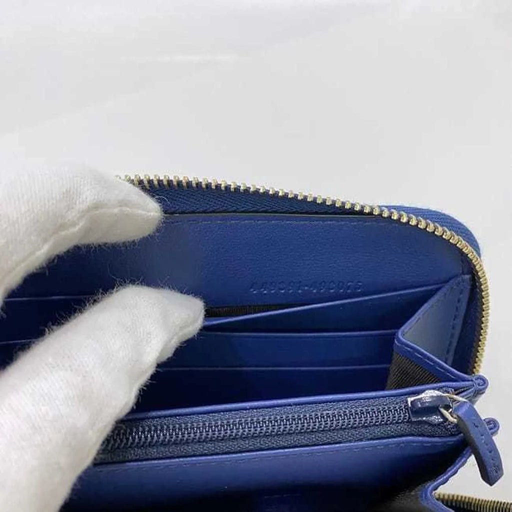 Long GG Wallet Pre-Owned Blue Leather Navy 449391 New) (Like Round Microsima