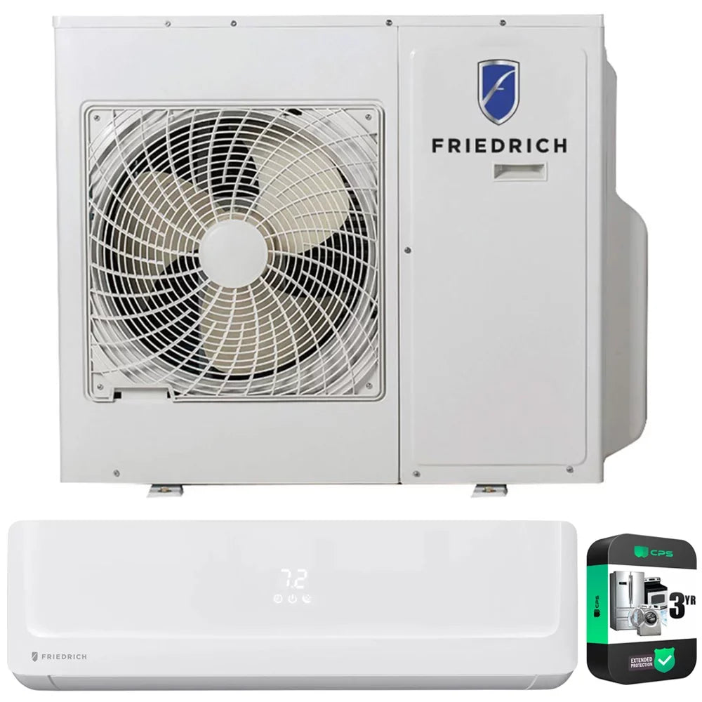 BTU Split Heating Protection Mini Floating YR with Conditioner 24000 Enhanced with Pump Pro Air Tri-Zone Bundle FPHMR24A3A CPS Heat 3 Wall and Friedrich Pack Air + 12000 BTU AC Indoor