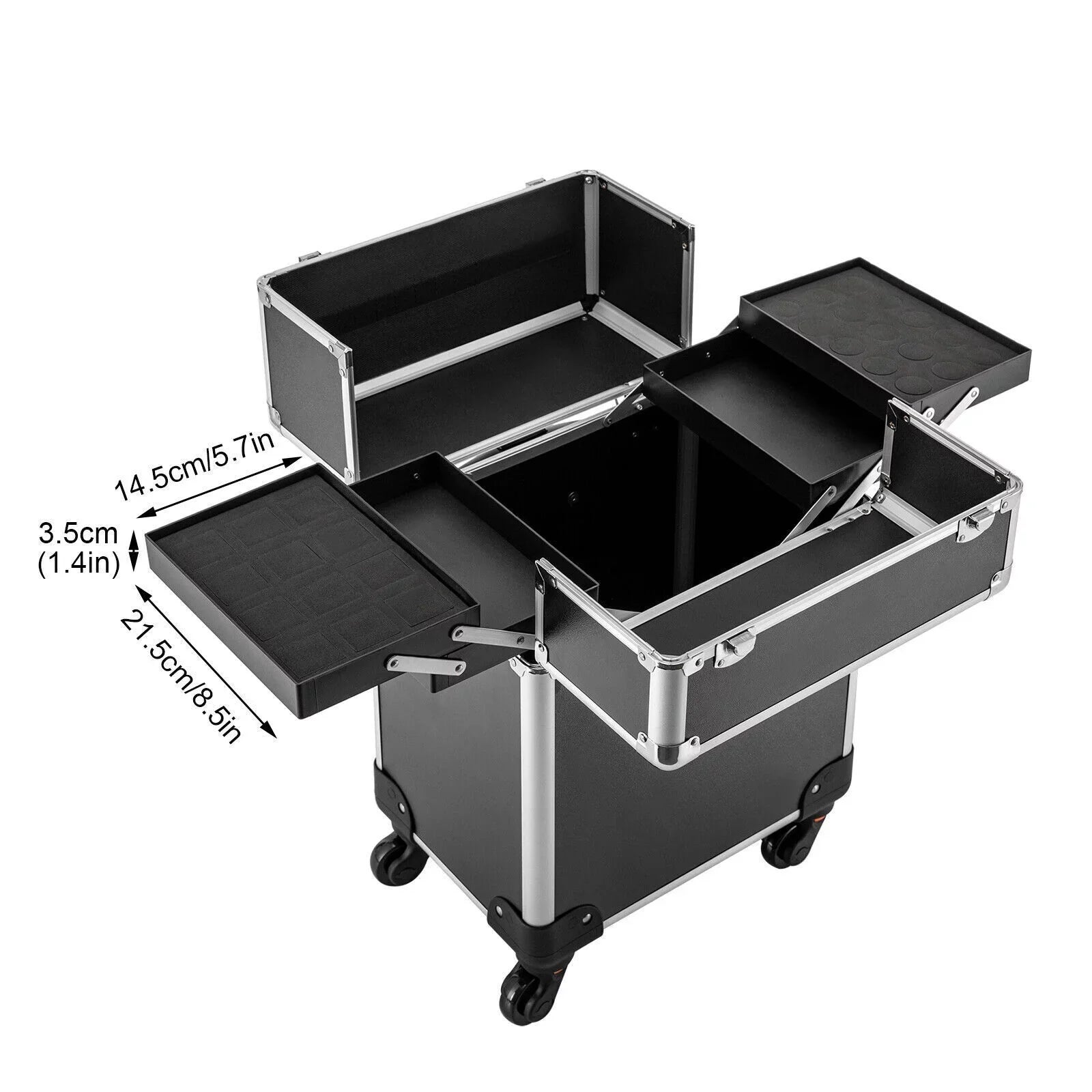 with Rolling Luggage Nail Travel Box Trunk (Black) Train Hairdresser Salon Wheels Lockable Beauty Organizer Case Tool Trolley, Cart Case Stylist Makeup Swivel Cosmetic Barber
