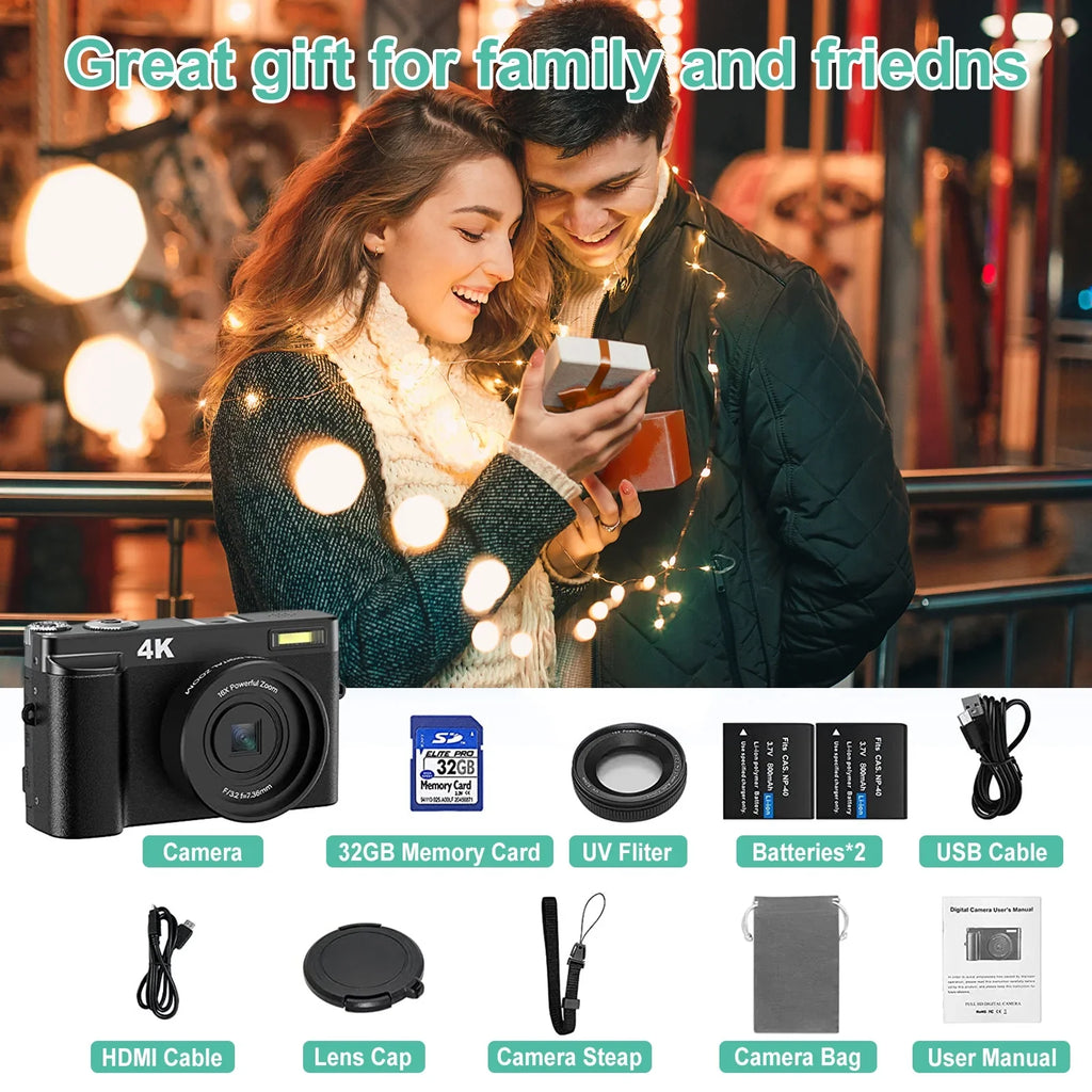 with 4K Digital Photography for YouTube 32GB Autofocus Camera 16X for Digital Camera 48MP Vlogging Cameras Zoom Video Card