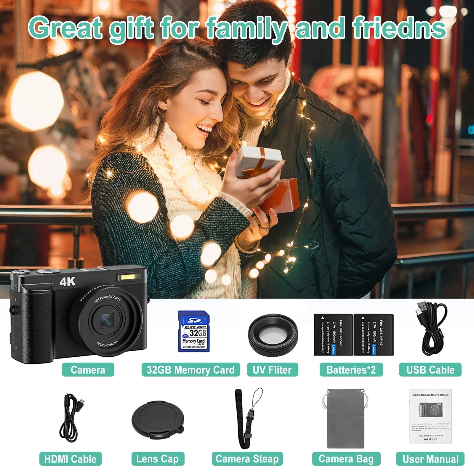 with 4K Digital Photography for YouTube 32GB Autofocus Camera 16X for Digital Camera 48MP Vlogging Cameras Zoom Video Card