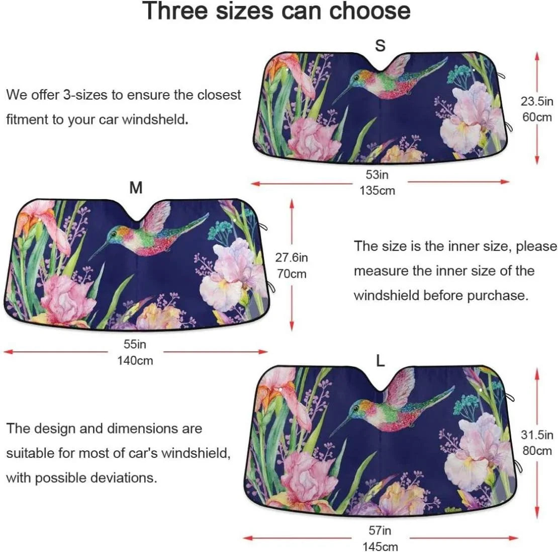 Sun Shade,Blocks Hummingbird SUV Vehicle to Windshield Ray Shield Car Sun Bestwell Keep Shade Truck,55 Sun Cool x Flower Front UV for Your Protector Inch Fits Folding 27.6 Visor