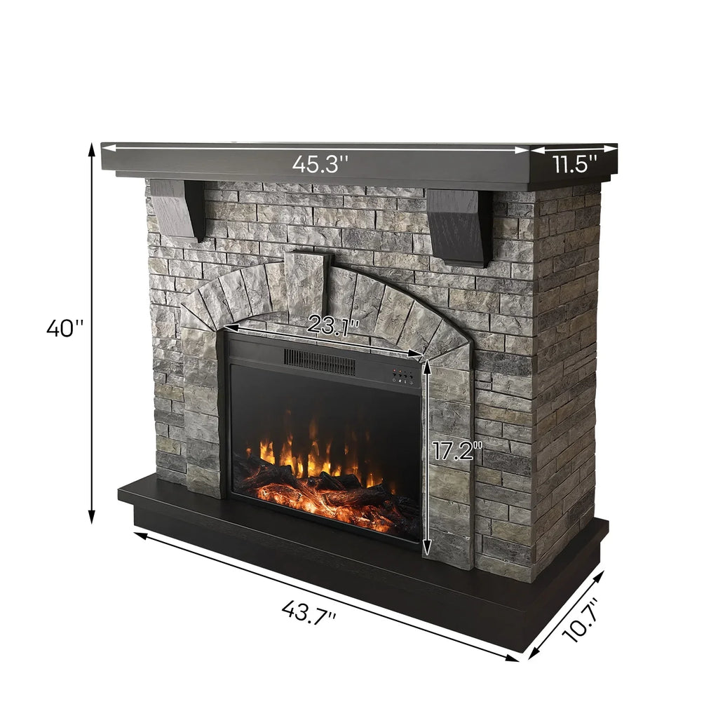 Infrared with Gray Freestanding, Mountain Stone 45" Mantel Cloud Fireplace Electric