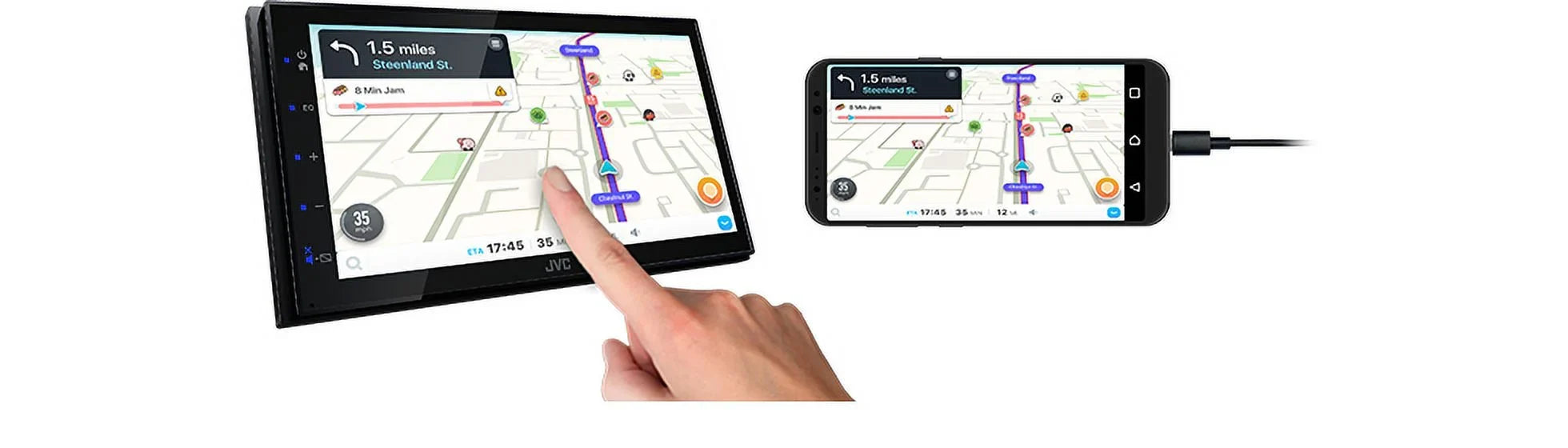2 Android JVC 6.75" Player For KW-M180BT DIN Bluetooth + Camera Mirroring Backup USB CAM1800 Media