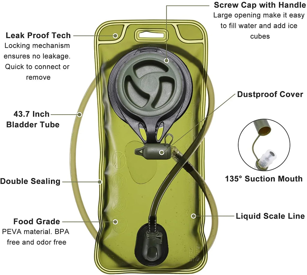Cycling Backpack Hiking with Pack liquid Hydration Running Pocket Fits for Bag liquid liquid Thermal SKL Adjustable BPA Insulation, Women Biking 2L Men Bladder, Daypack Free Waist Military Tactical
