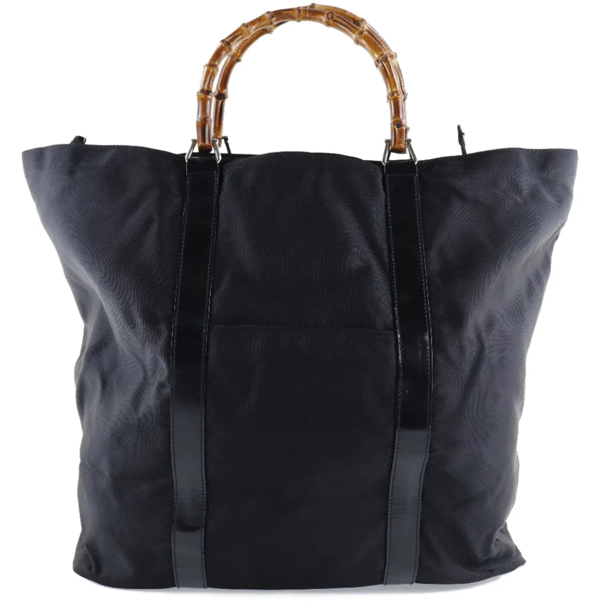 002-2058-0412-5 Leather Bag Nylon Pre-Owned Bamboo (Fair) x Unisex Canvas Tote Black
