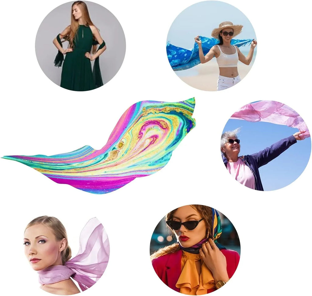 Silk Girls Shawl Watercolor Marble Neck Hyjoy Scarf Long for Scarves Wrap Art Lightweight Women