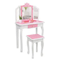w/ design Wooden Desk Kids Mirror,Stool,Drawer Pink Makeup Vanity Snow SalonMore