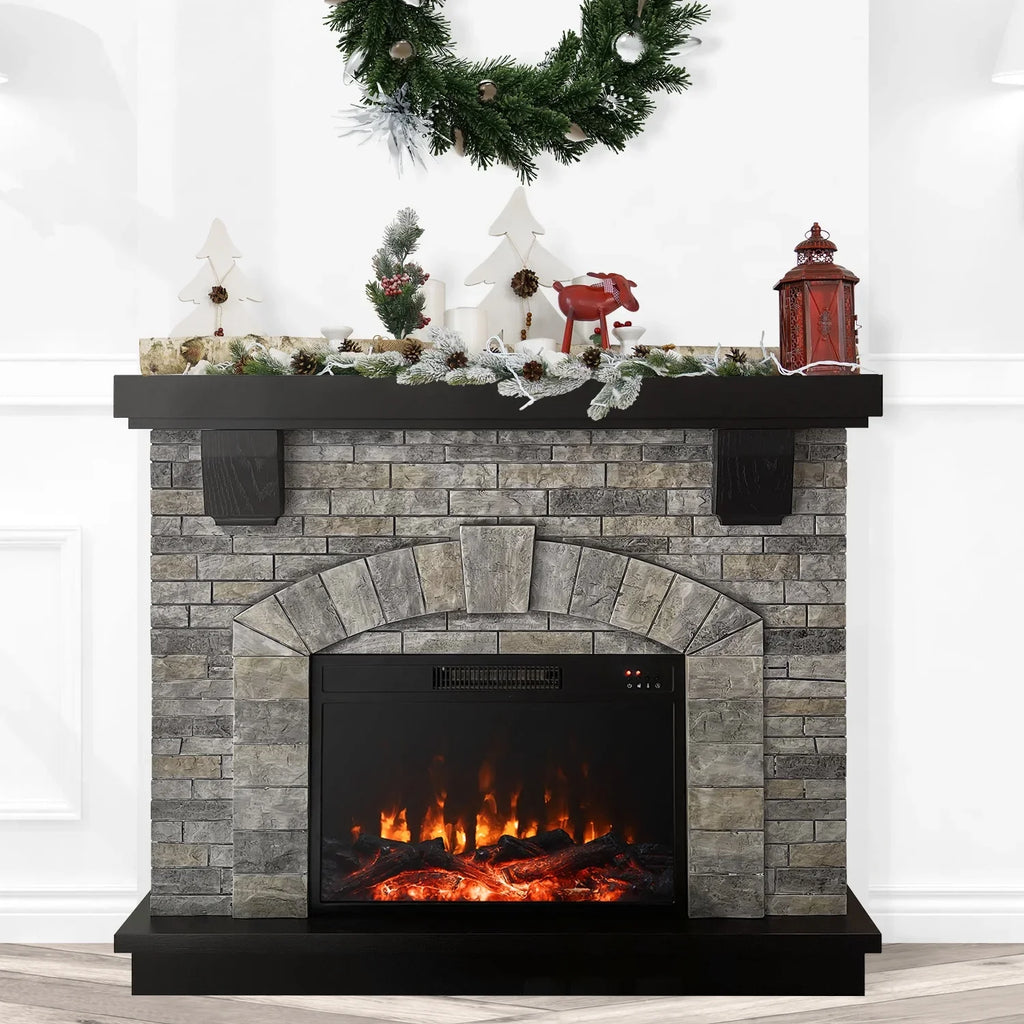 Infrared with Gray Freestanding, Mountain Stone 45" Mantel Cloud Fireplace Electric