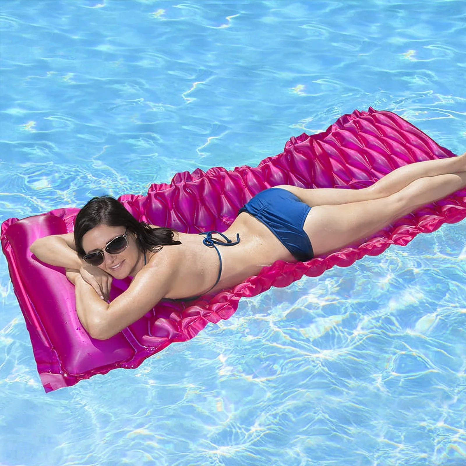 85" Roll 1-Person Air Pool Inflatable - 'N' Go Mattress Pillow with Swimming Pink
