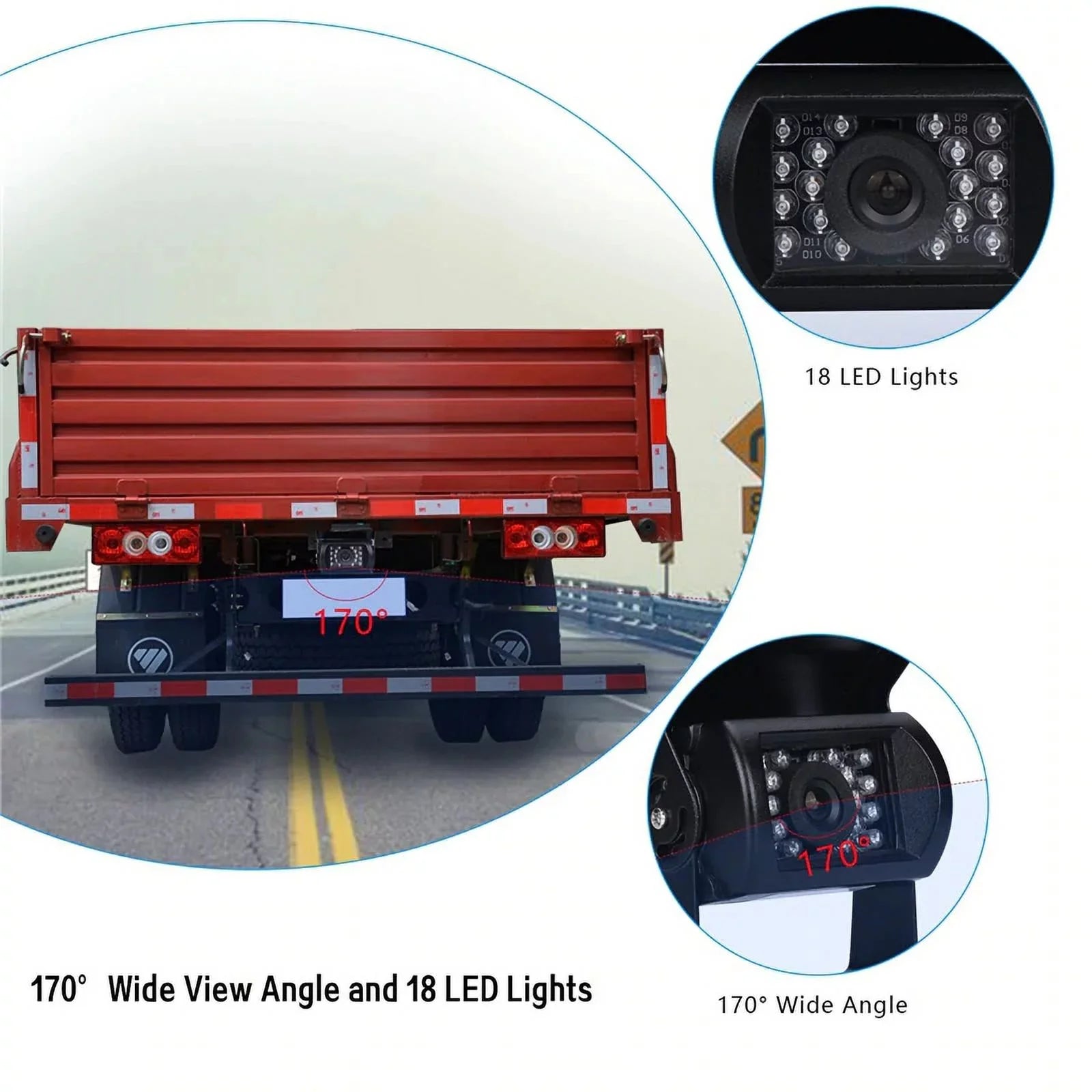 feet with Night RV Vision+32 Van cable IR 12V/24V Bus TFT parking camera Car Car for LCD Truck LED system 18 7inch Monitor reverse