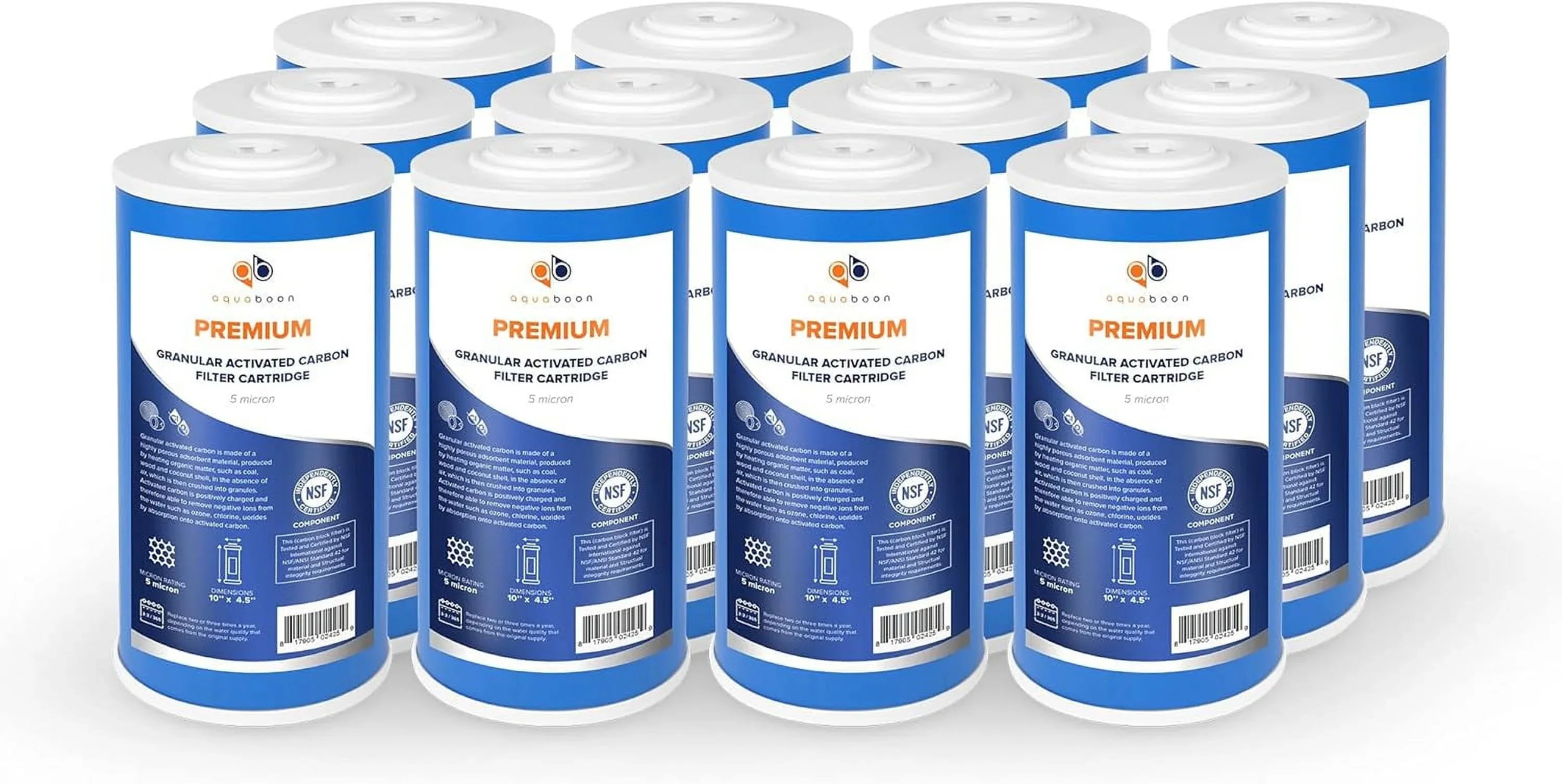 X Whole Filter 12-Pack emium (GAC) 5 liquid Coconut Replacement 4.5" Shell House Cartridge 10" Granular Carbon Micron Activated