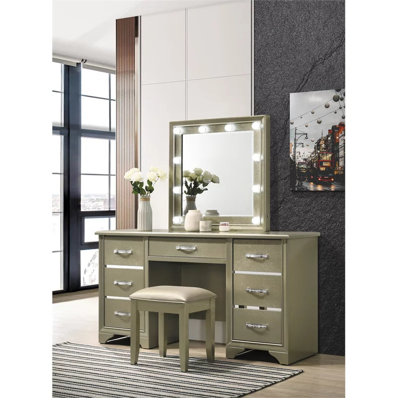 Vanity Lighting Beaumont Desk Champagne Mirror with 7-drawer