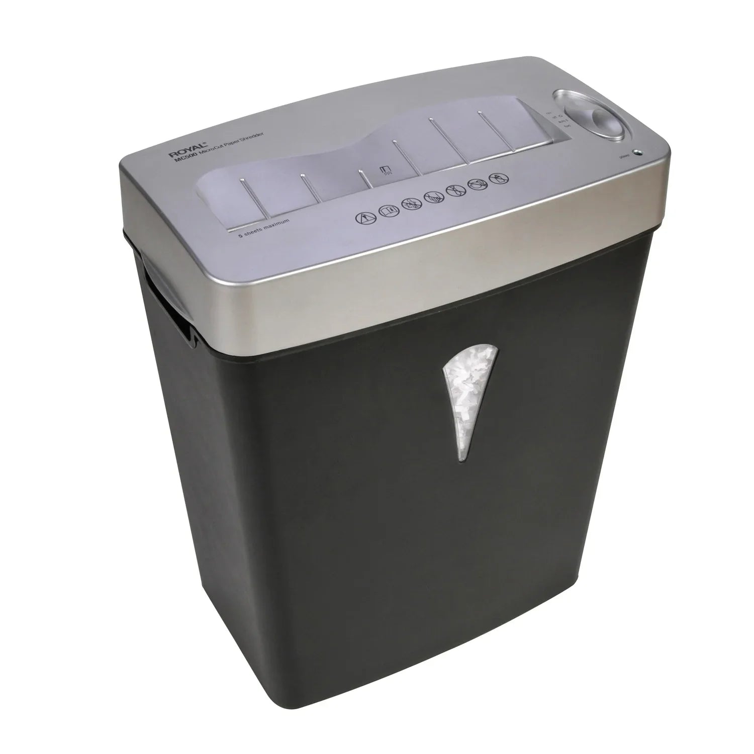 5 shredding Wastebin Cut 0.394" gal Card 0.157" - Silver dimension Micro Royal Shred - - Paper, x - Shredder Pass Black, Capacity Credit Paper for 4 - Per - MC500
