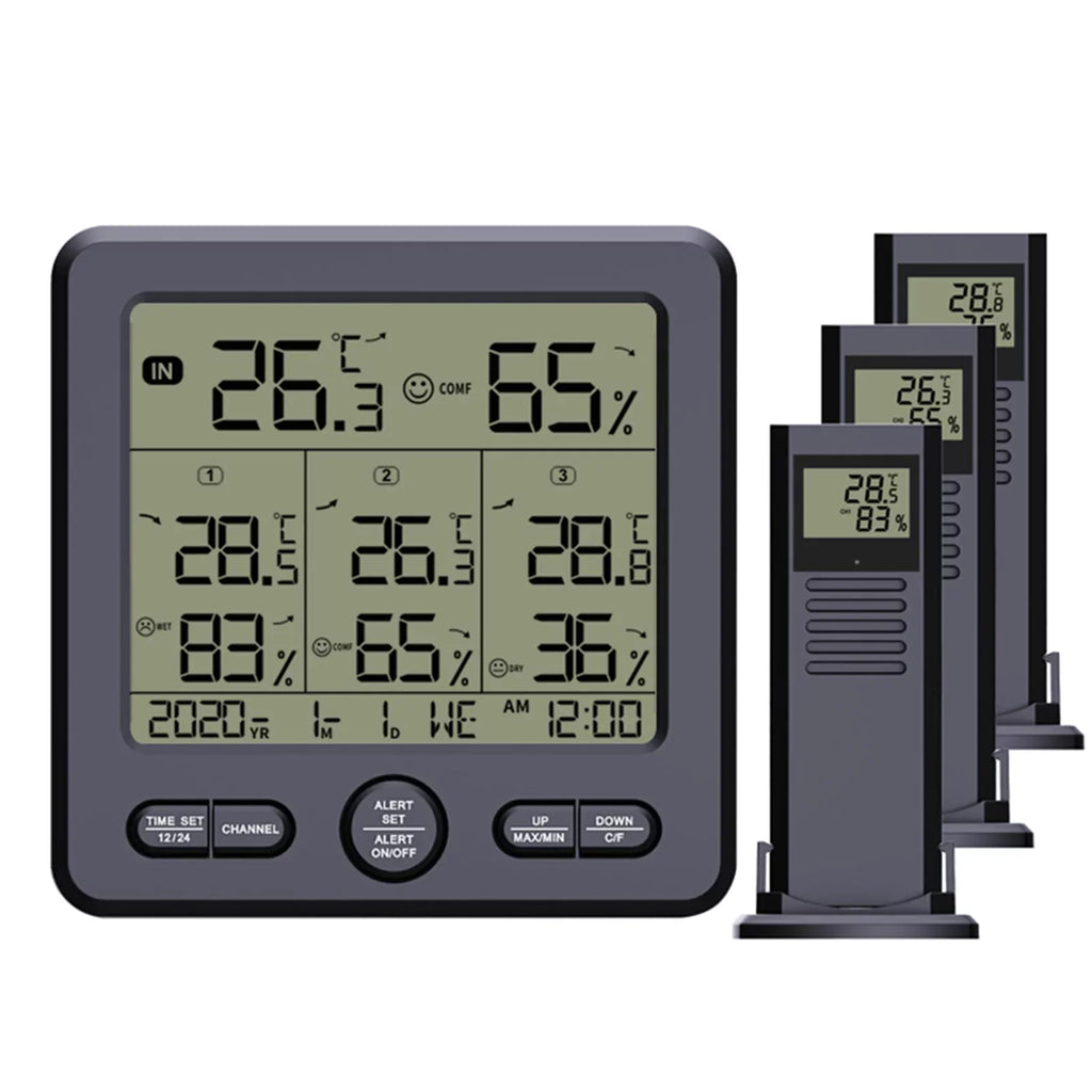 98ft/ Temperature Humidity with Monitor Wireless with & Thermohygrometer Remote exterior Transmitters Alarm Calibration climate Sensors for Indoor Offic Home Backlight Digital Stations 30m 3 3 Function