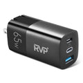 Fast Foldable Laptops iPhone, Power A USB C 65W - 3-Port Wall Smartphones, RVP+ Charger, (GaN) and Charger, Charger Black Adapter, for USB Tech Tablets,
