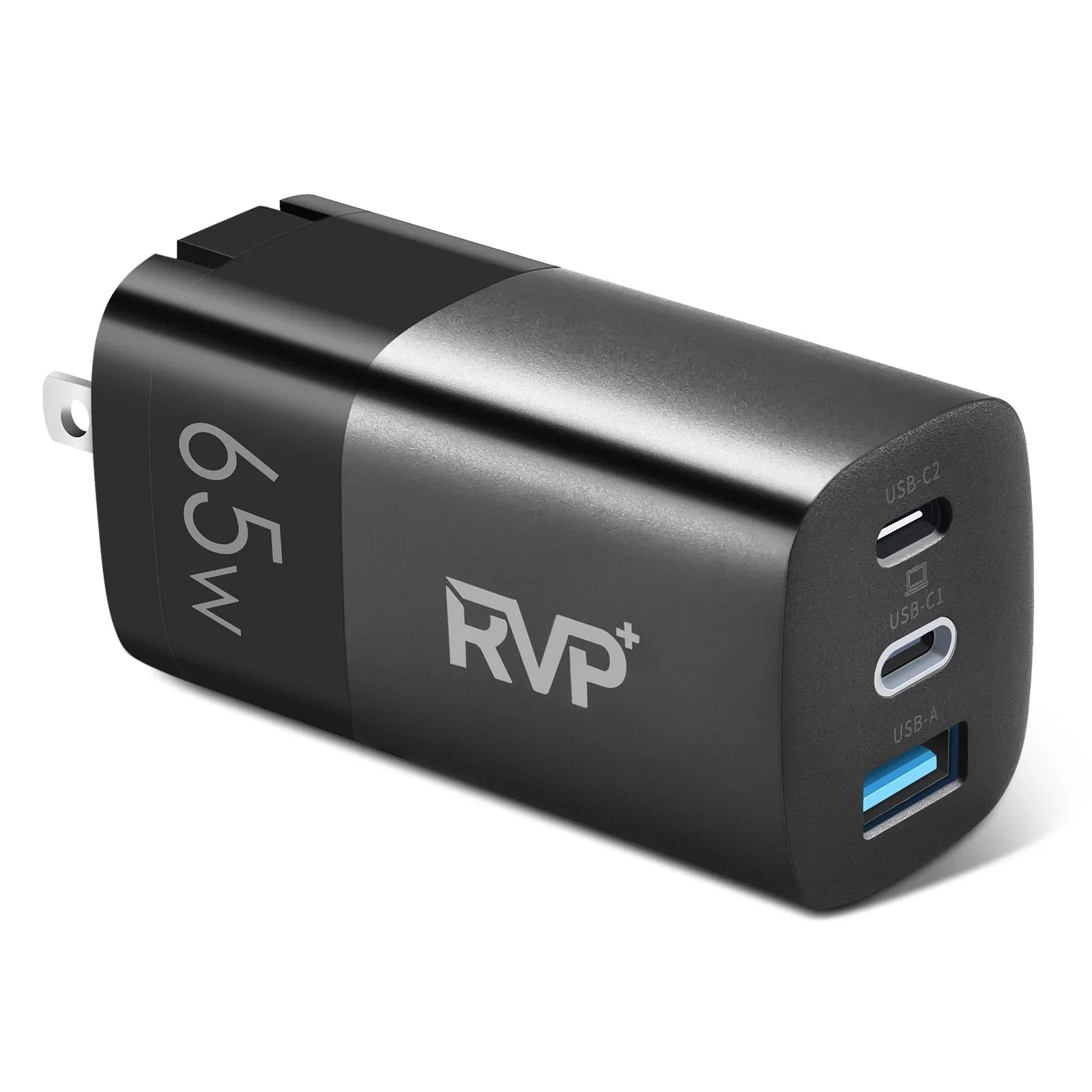 Fast Foldable Laptops iPhone, Power A USB C 65W - 3-Port Wall Smartphones, RVP+ Charger, (GaN) and Charger, Charger Black Adapter, for USB Tech Tablets,