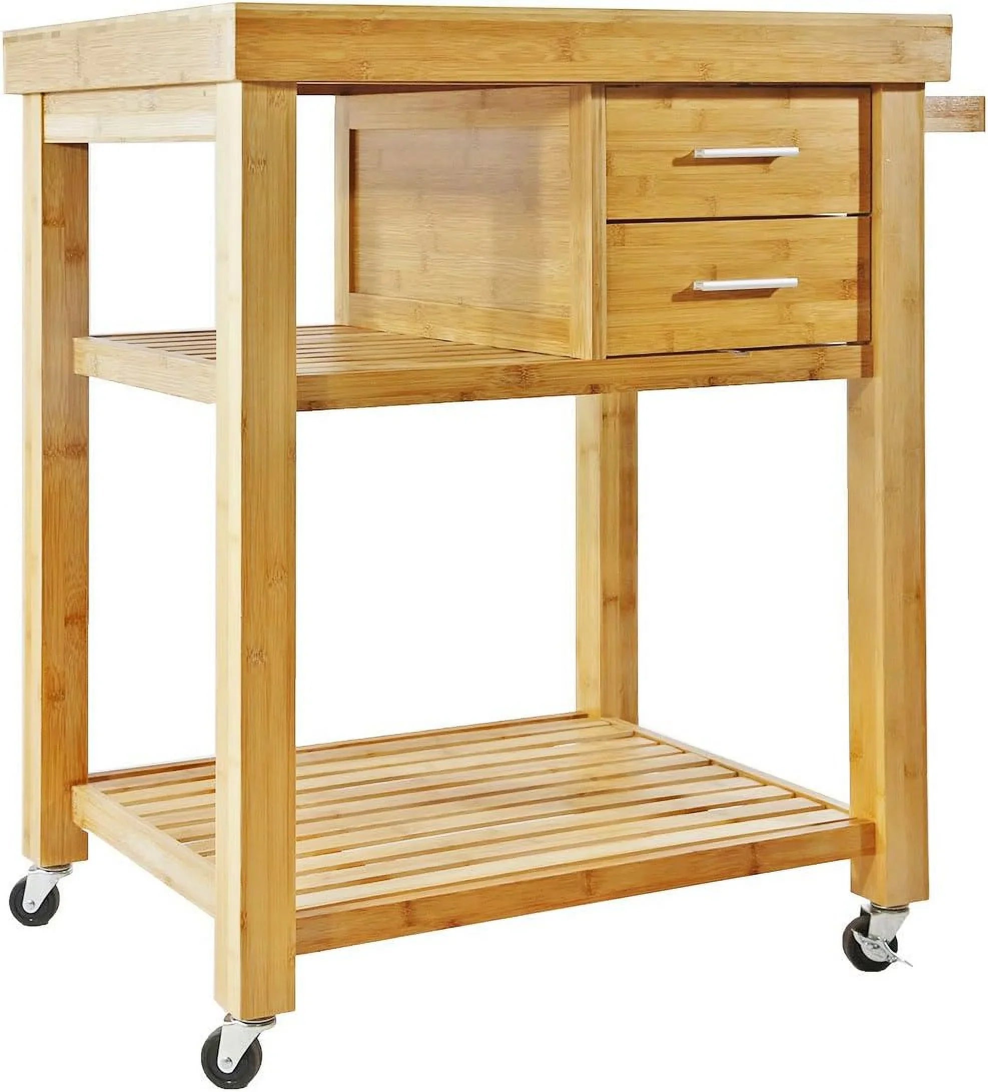 Butcher Prepping Casters, Shelves, With Island Bamboo Locking Rack, Kitchen On Cart Wood Towel Cart Wheels, Block Rolling Drawers Trolley Food
