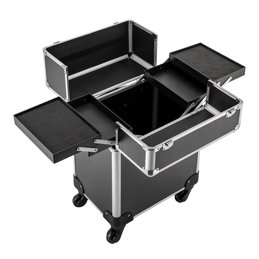 with Rolling Luggage Nail Travel Box Trunk (Black) Train Hairdresser Salon Wheels Lockable Beauty Organizer Case Tool Trolley, Cart Case Stylist Makeup Swivel Cosmetic Barber