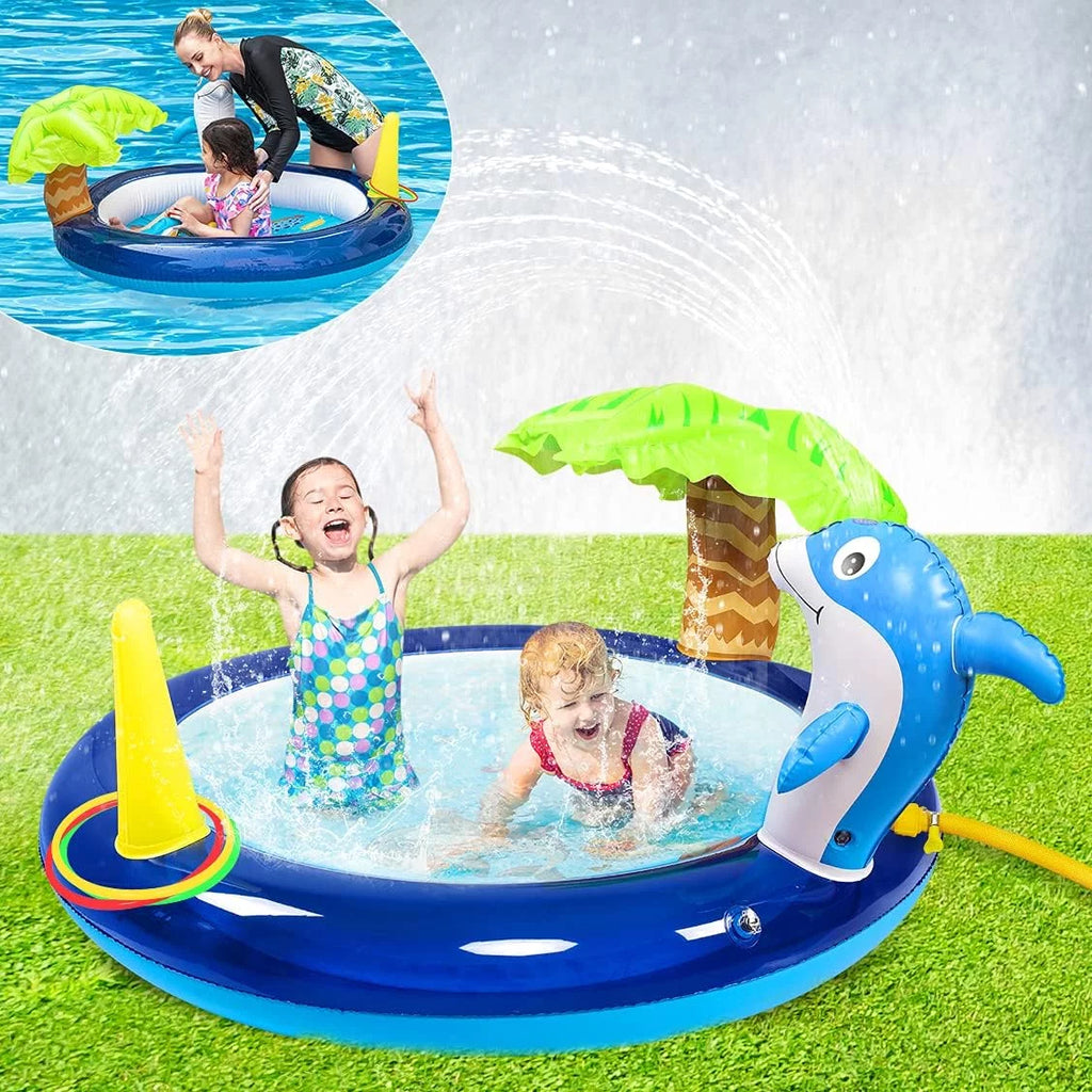 Swimming Kid Pool, Pool Dolphin With Blow Swimming Up Toddler Blue Pool, Sprinklers, exterior Inflatable toys,