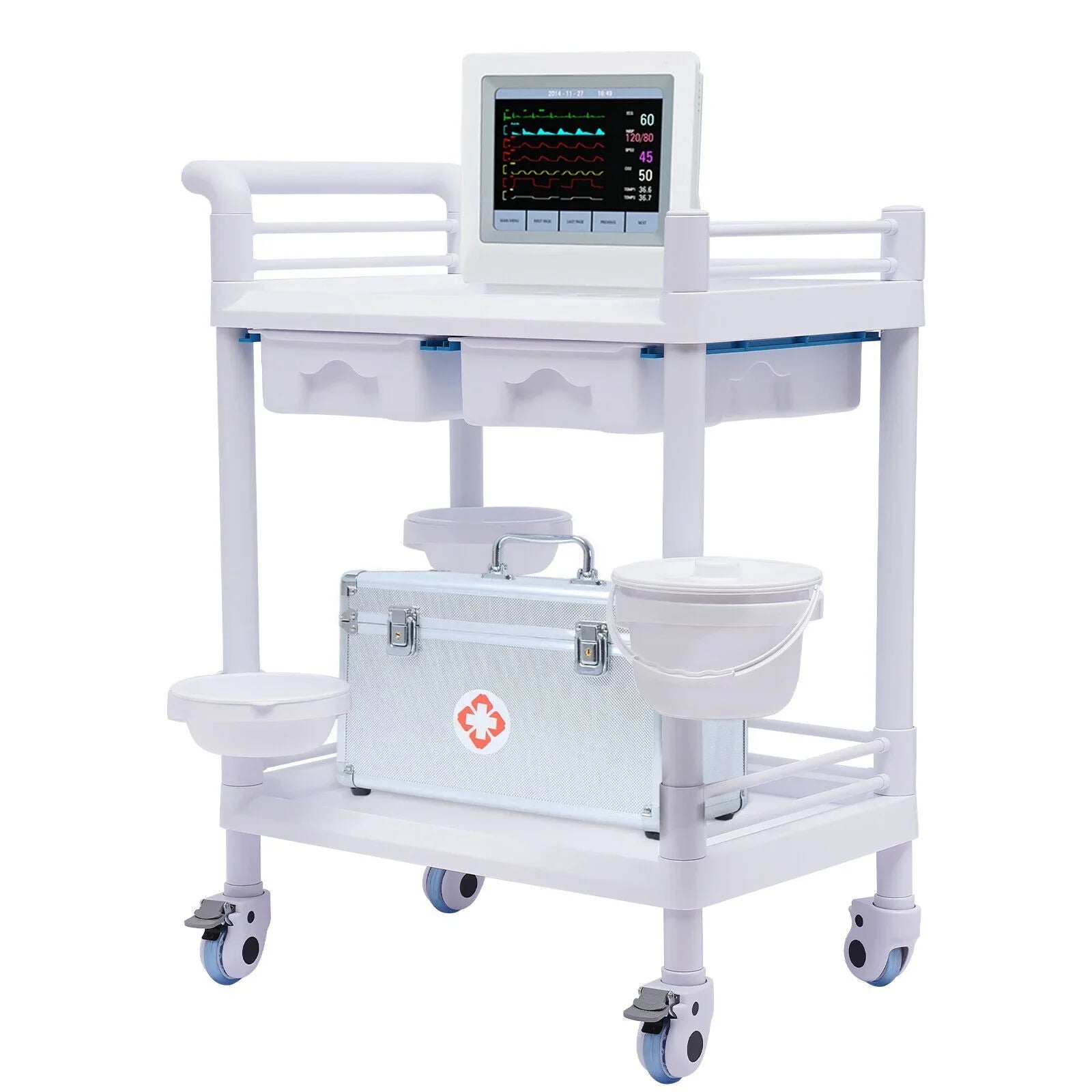 Duty Drawers Utility Rolling 2 Salon for 360°Rotate Trolley Dirt Cart Spacious Medical Tier Miumaeov Hospital Heavy Beauty Clinic Medical Buckets Dental Trolley Wheels with