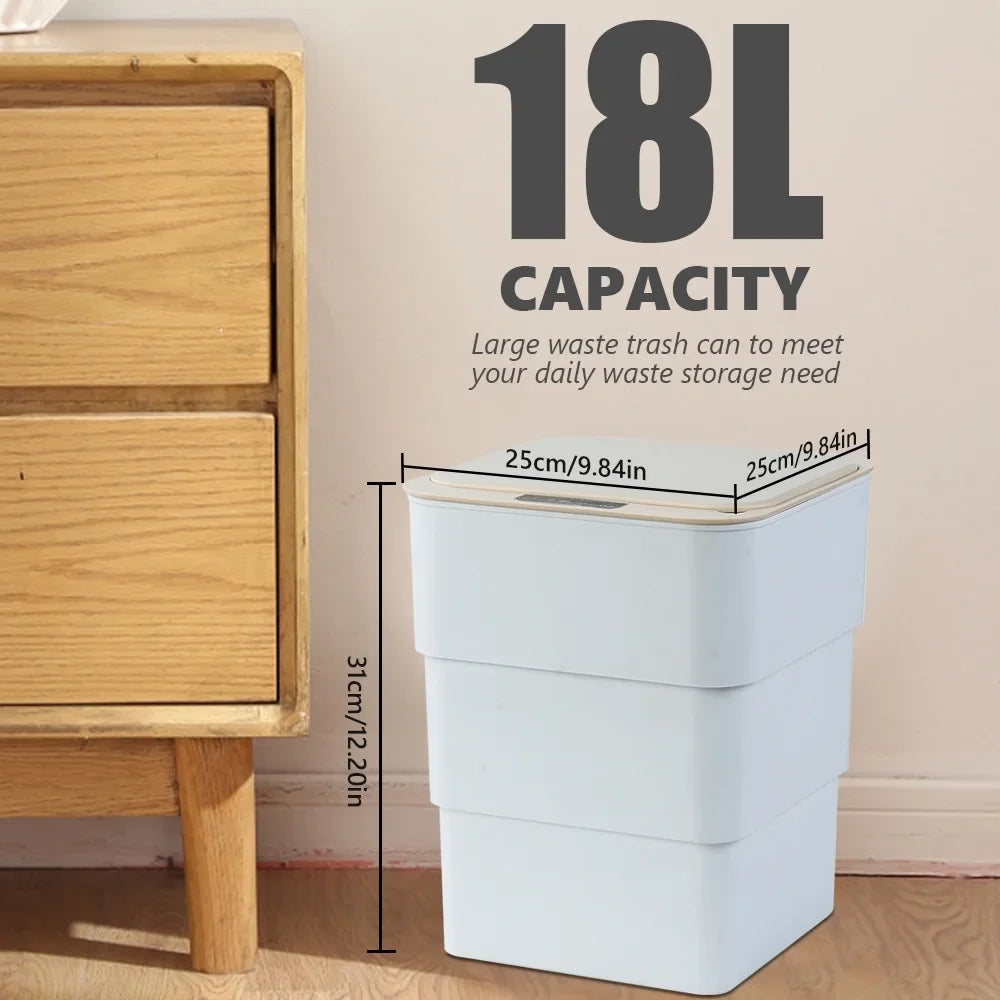 Can, Folding Mode Gallon Touchless Office, Can Kitchen, Aromatherapy Holdpeak Bathroom, with Garbage 18L/4.8 Trash White for Automatic