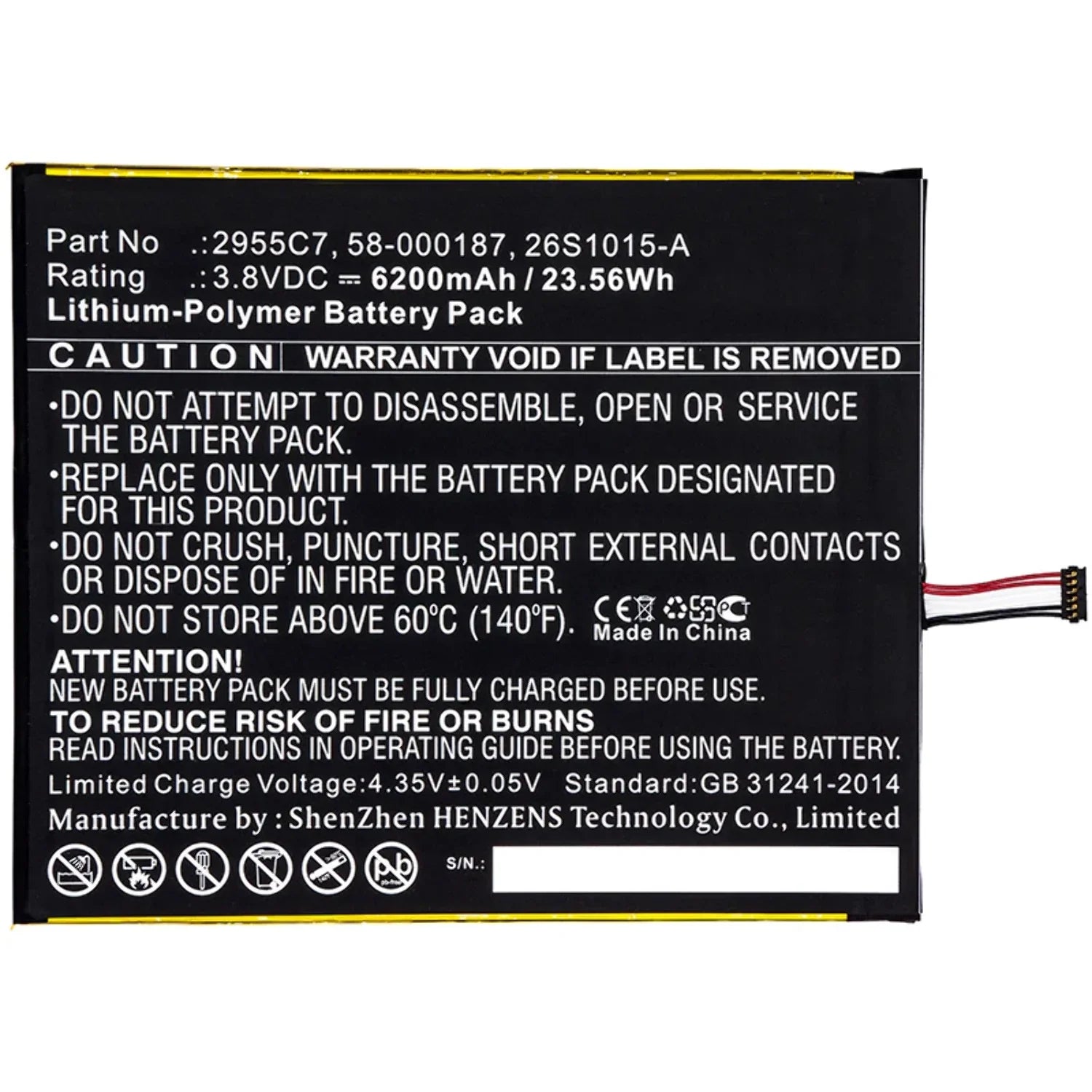 6200mAh, Capacity Battery Ultra Amazon 3.8V, Batteries - 26S1015-A Accessories Tablet N Li-Pol, High BNA-WB-P9722 for Battery Replacement -