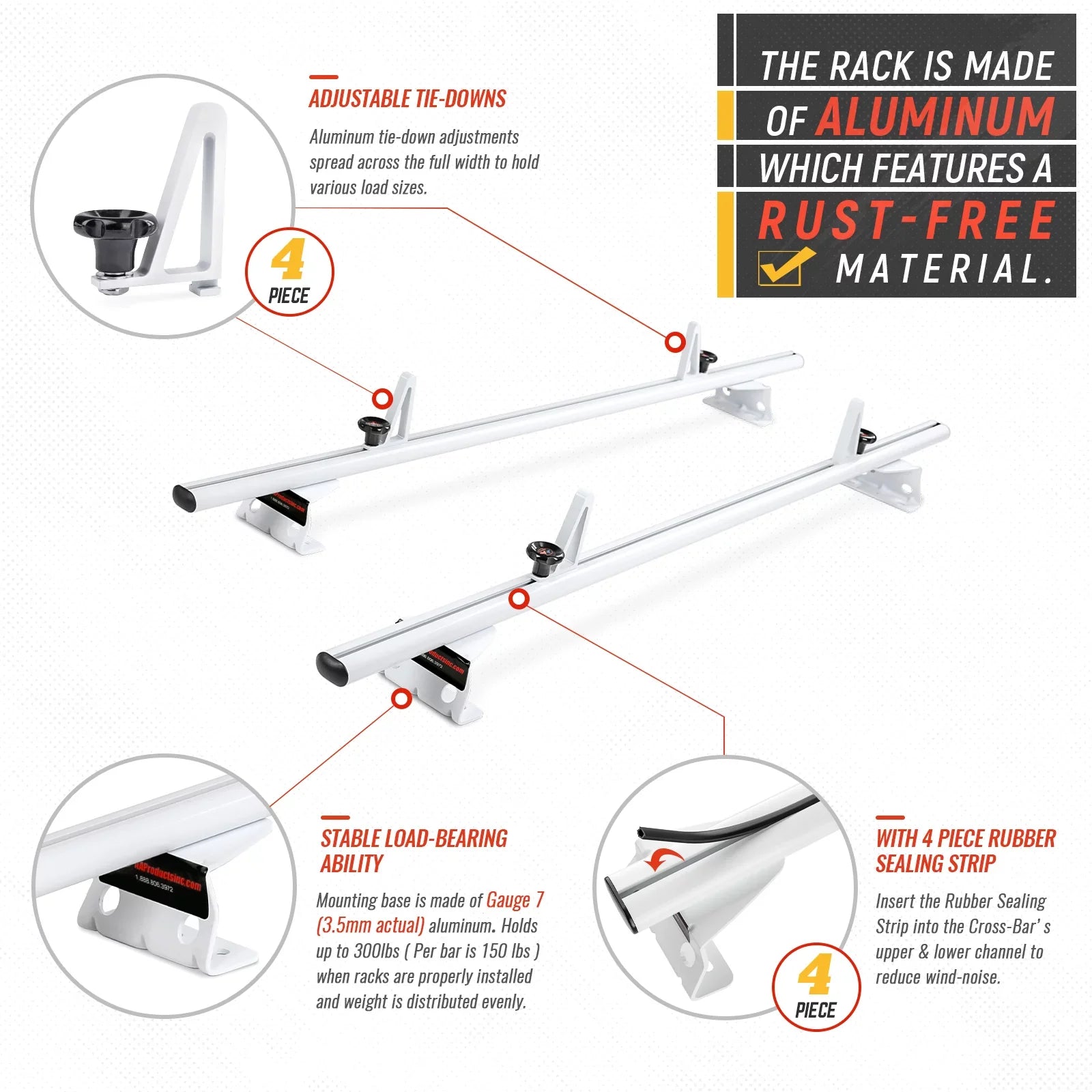 Model w/ Rack Roof AA-Racks Van ProMaster AX312-PR (50") System White City 2015-On 2 Stopper Ladder Bar RAM Aluminum