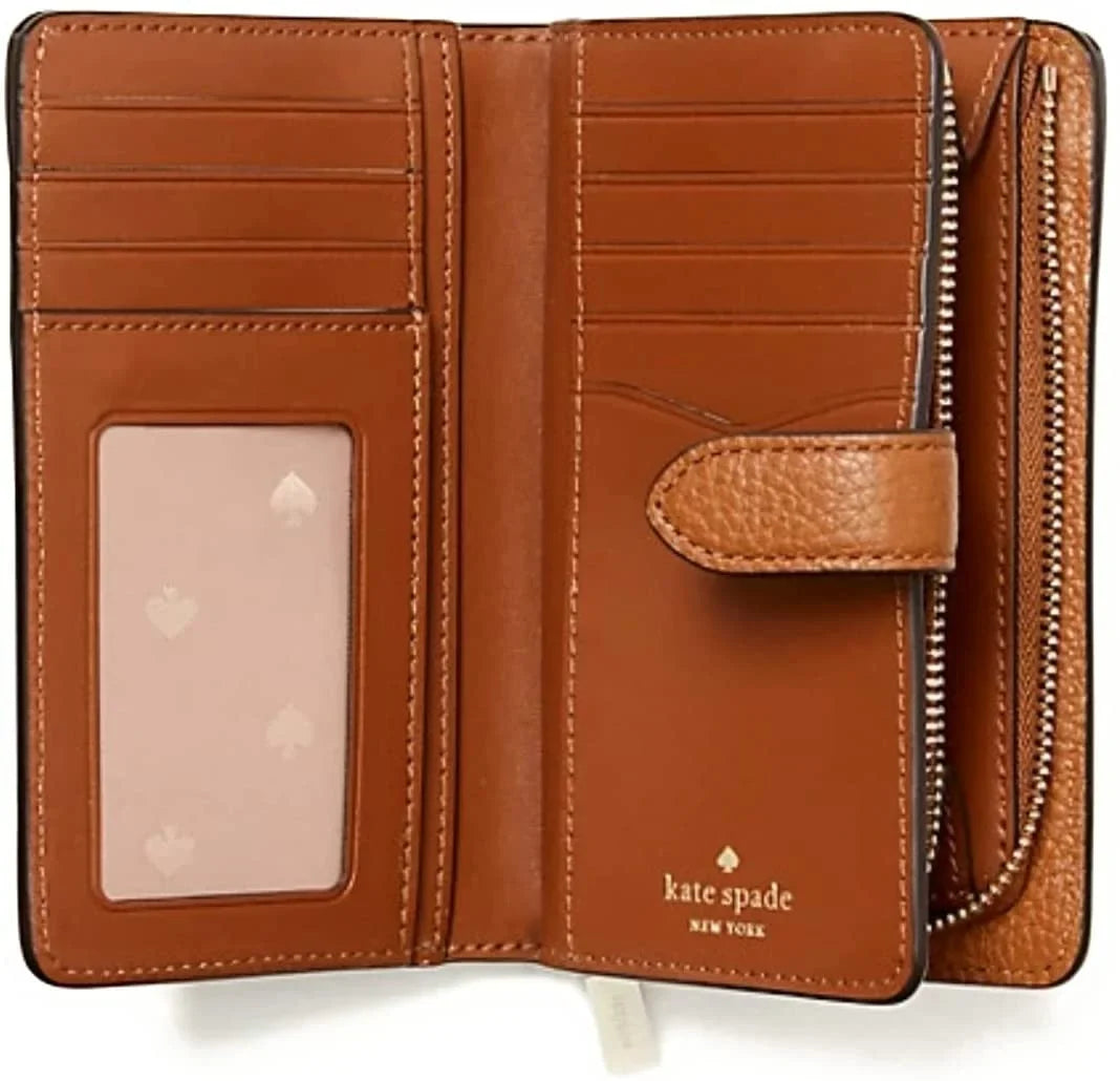 York Warm Leila Leather Medium Compact Gingerbread Kate New Wallet Bifold Spade