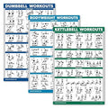 of Routine 27") Set 3 Poster + Exercises Kettlebell Workouts 3 Pack x Bodyweight Dumbbell 18" Set Workout - - Charts + QuickFit (Laminated,