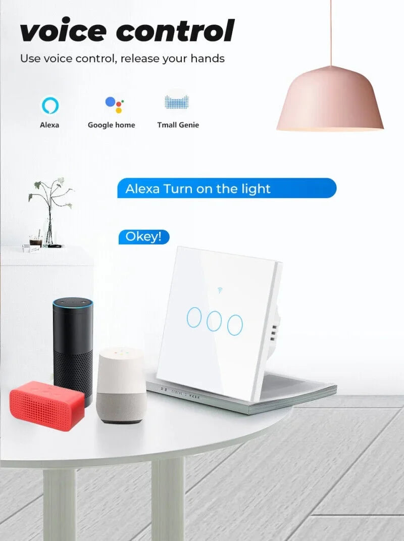 Smart Light Home Button Touch WiFi+433MHZ Glass Switch Wall Panel TUYA 3/4Gang