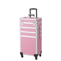 Rolling Case Makeup Case with Trolley Drawers Train Zeng Makeup Case,Pink