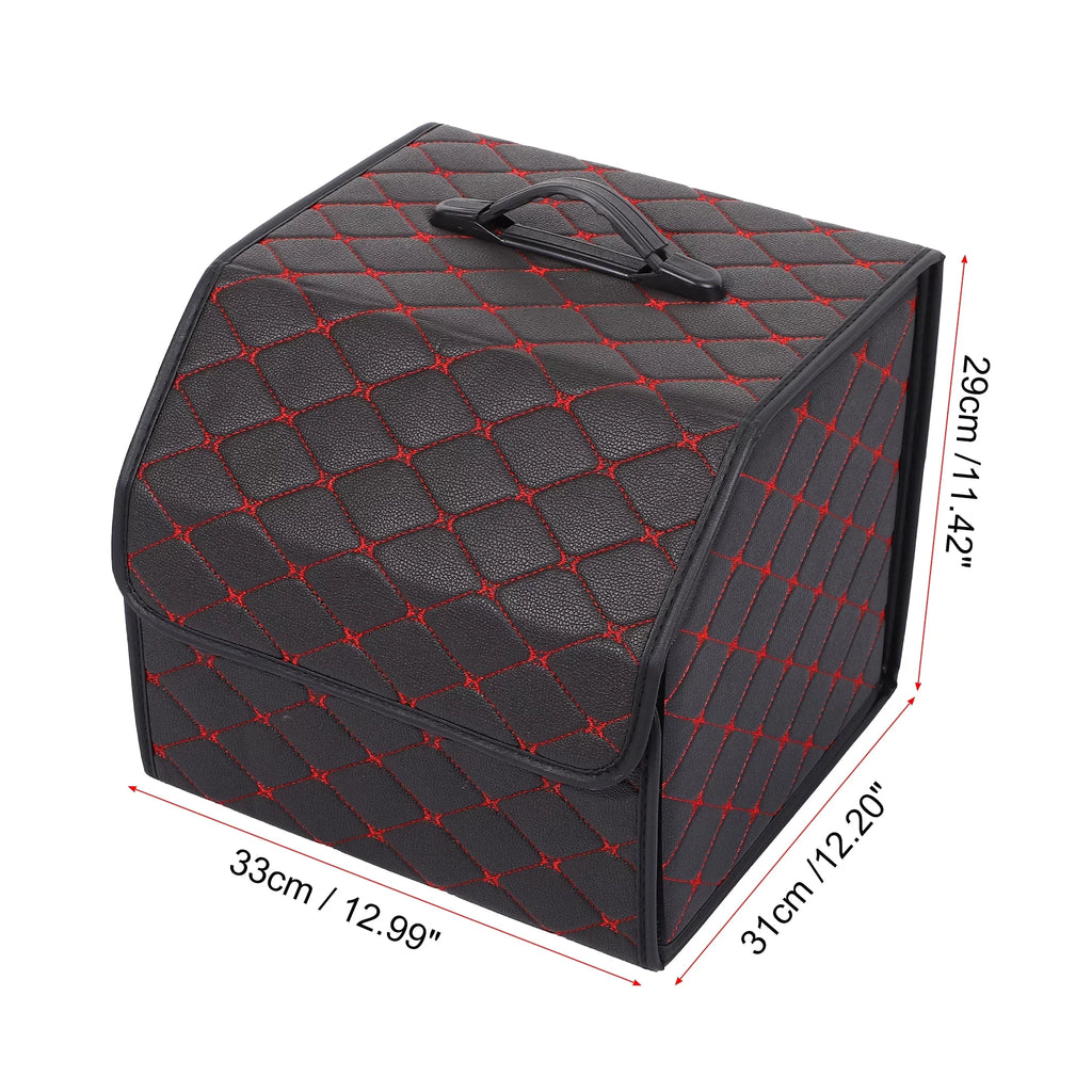 Handle PU Boot Foldable Trunk Truck Bag Storage SUV Black Bag 33x31x29cm Car with Leather Organiser for Red Stitches