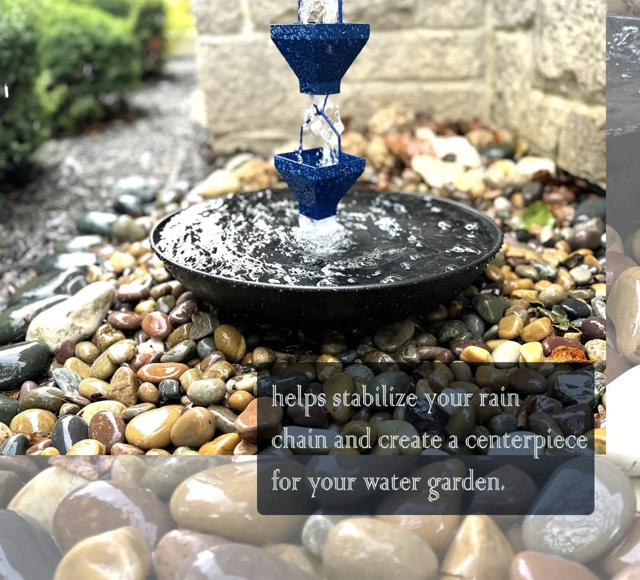 Coated, Rain A A Anchoring Decorative Black Installation, for Roof Gutter Hammered, Rain 16" Bath/Birdbath, Catch Basin/Receptacle/Bowl/Dish/Anchor, 976BLK Powder Chain U-nitt Bird Fountain, Chains