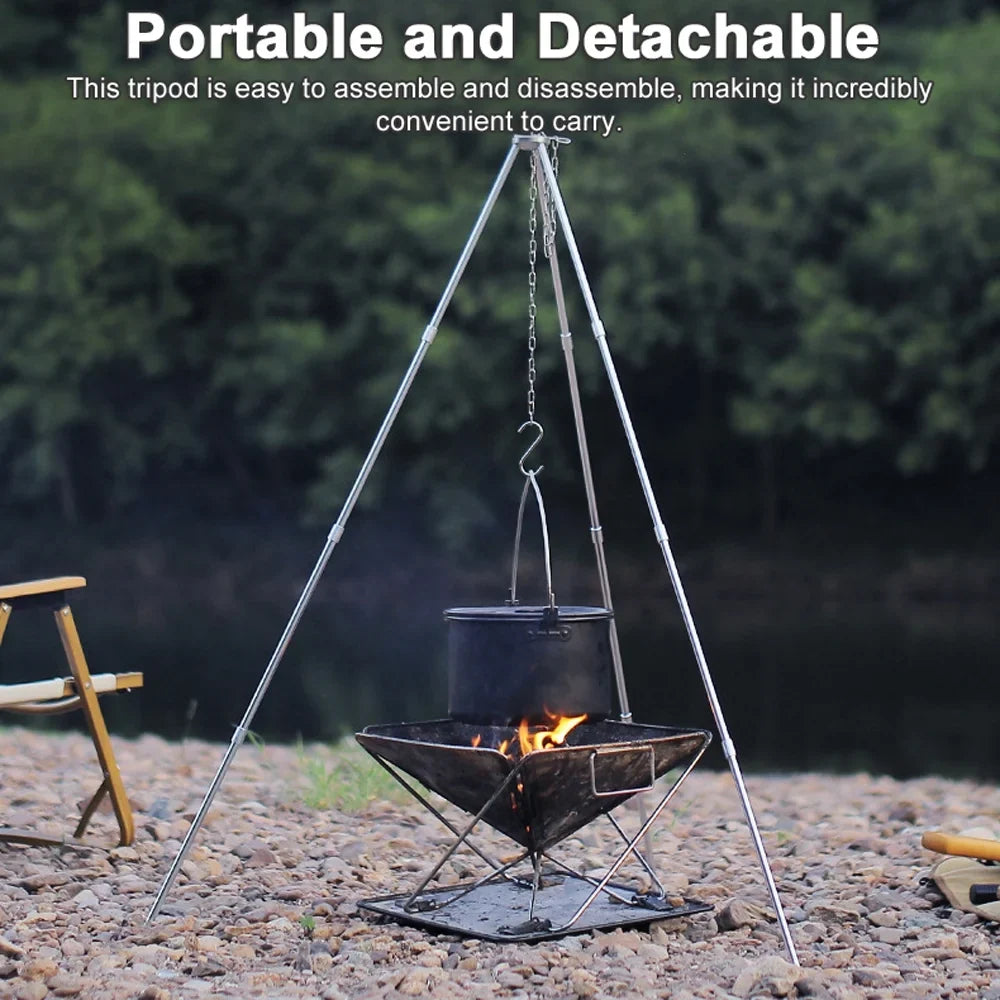 Aluminum Dazzduo Stand for Portable Tripod Htovila Bracket Folding Walmeck BBQ Tripod, Picnic and Alloy BUZHI Camping - exterior Detachable Pot Aibecy Foldable Rack Campfire Hung Radirus Bonfire