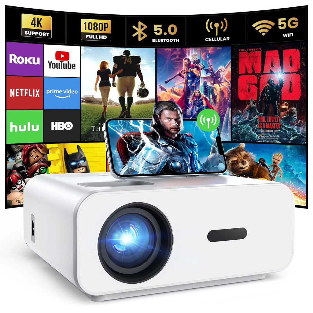 Projector AUOSHI Home , 1080P exterior , Projector For 4K Support 12000LM Projector Video Theater and with Wifi Projector Portable 5G/2.4G Mini Bluetooth, Movie
