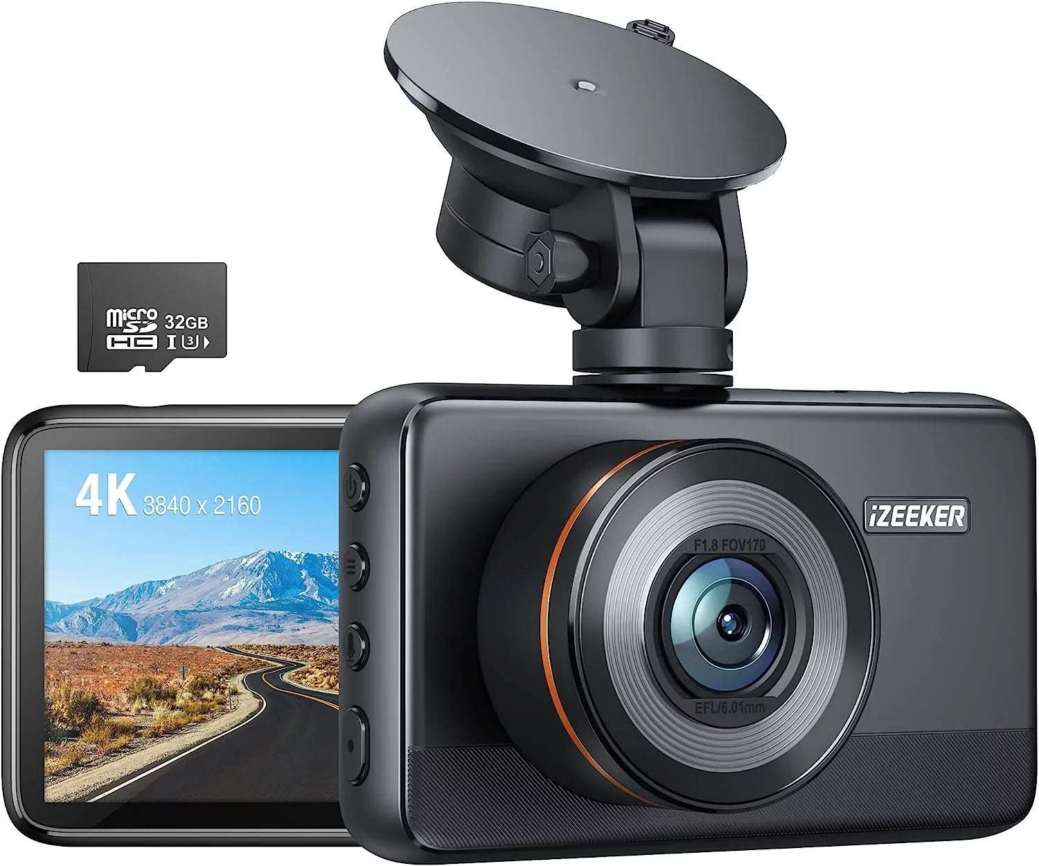 Recording, Card, 4K Night Cars, Super for Emergency Dash Monitoring iZEEKER with 30FPS/1080P 60FPS 4K Parking Vision, Car WDR, Camera Cam Dash with Front MicroSD Camera