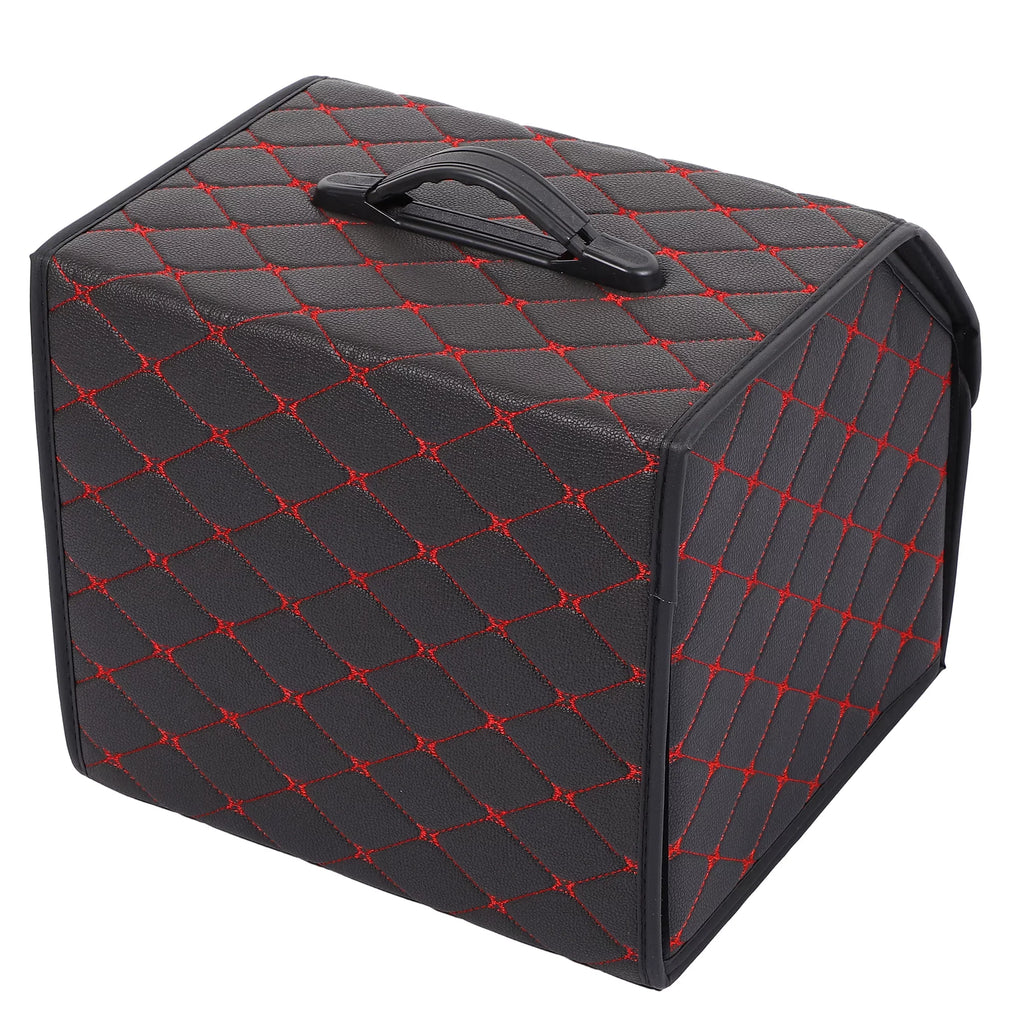 Handle PU Boot Foldable Trunk Truck Bag Storage SUV Black Bag 33x31x29cm Car with Leather Organiser for Red Stitches