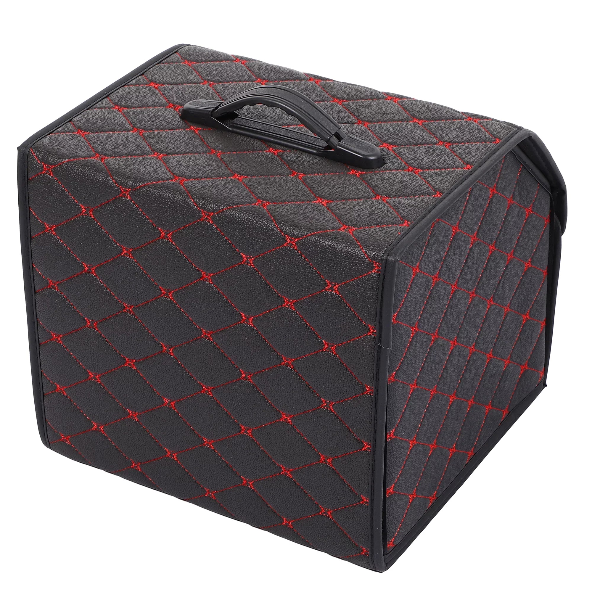 Handle PU Boot Foldable Trunk Truck Bag Storage SUV Black Bag 33x31x29cm Car with Leather Organiser for Red Stitches