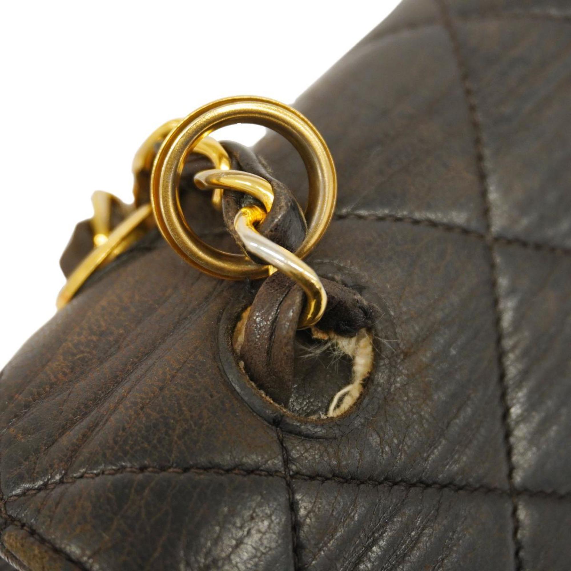 Pre-Owned Matelasse Black Bag Shoulder Women's (Good) Face W Double Chain Lambskin