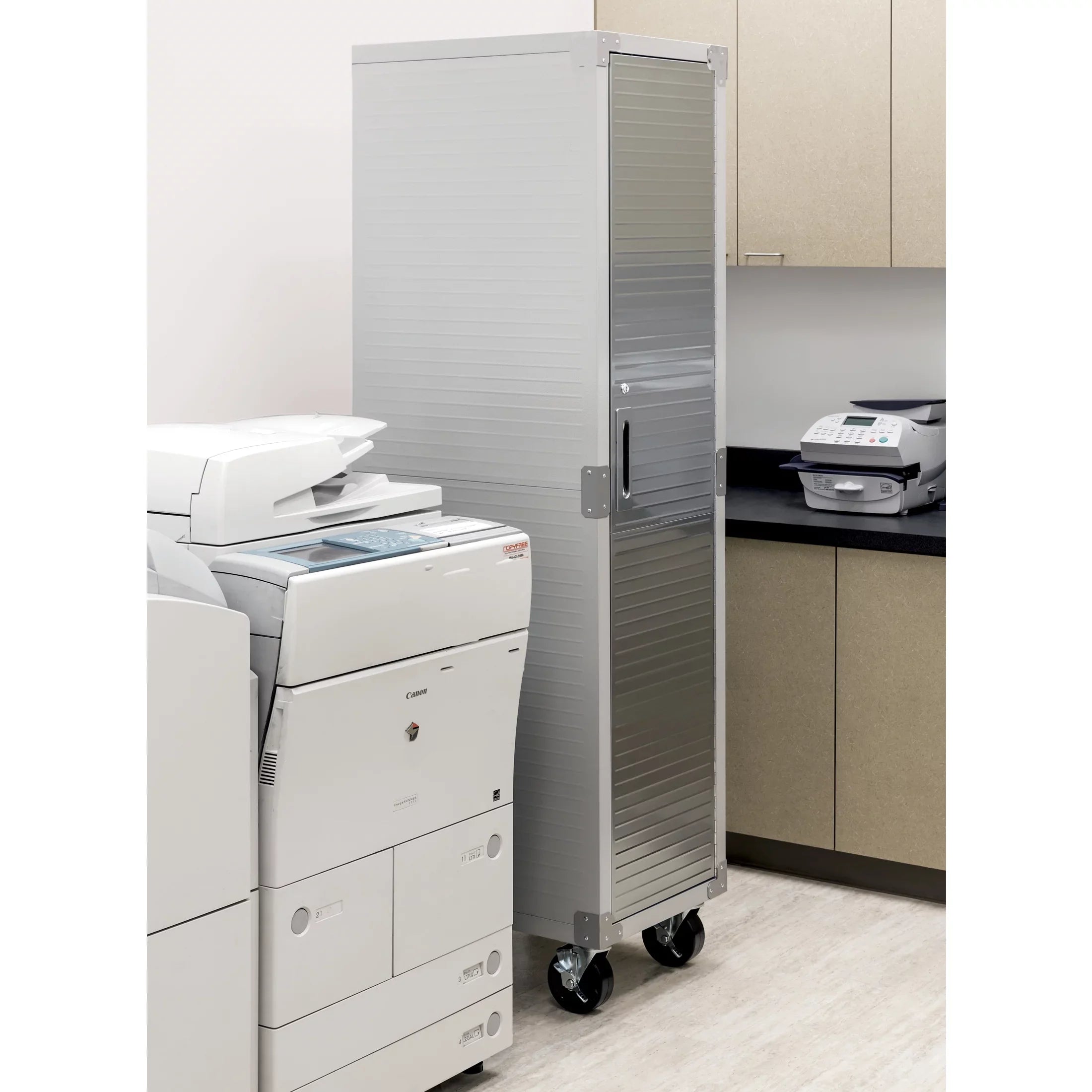 x W Storage Classics 24" D H, Cabinet, x Locker Seville 18" Gray Granite 72" UltraHD