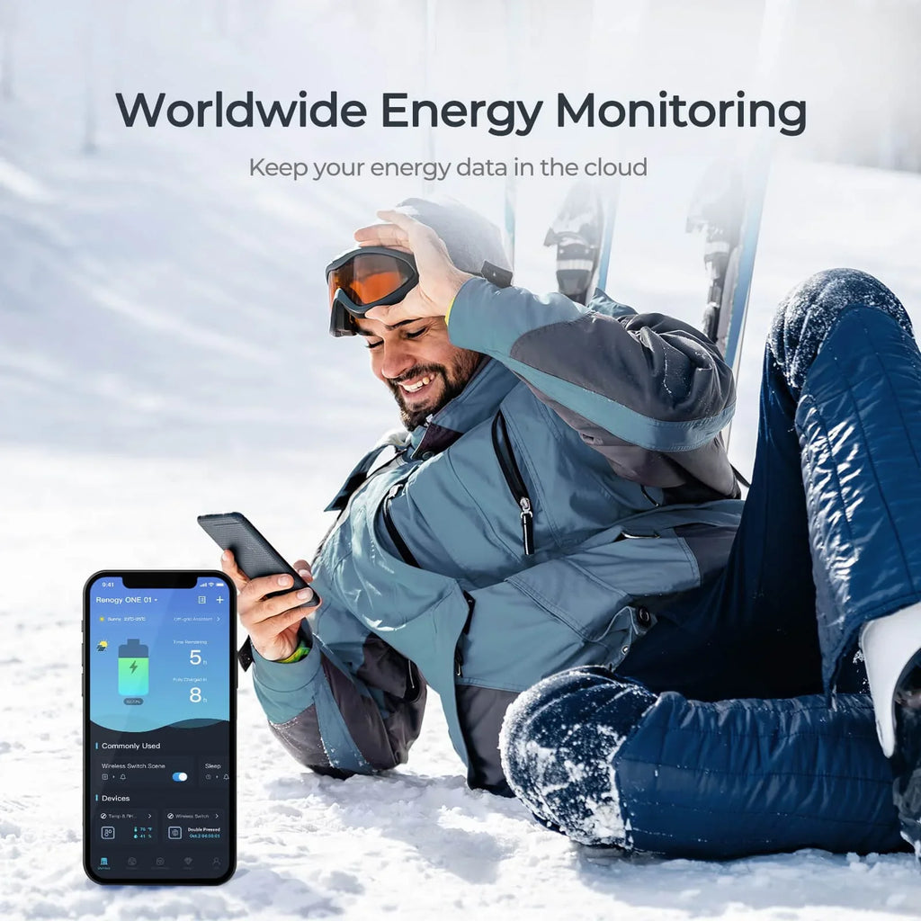 Off-Grid Version RV Devices, Works Homes, Monitoring Renogy System, Leveling Van, ONE with Renogy Monitoring for Tiny Core: and Boat Cabin, Battery All-in-one Wi-Fi with Energy Energy Panel