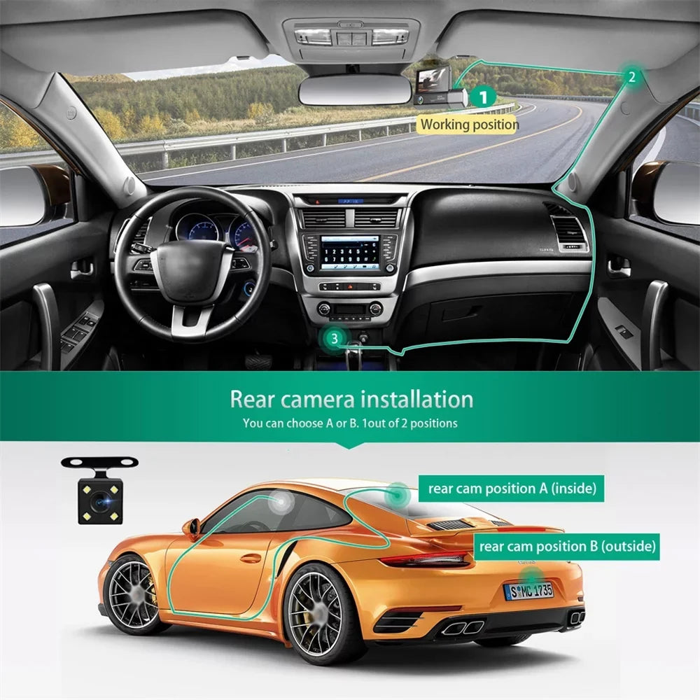4in 3 Cam Car Car Mirror Camera Cameras Recorder Clear Rearview Dash Safety Car Video Recording Recorder Driving Auto Camcorder Docooler
