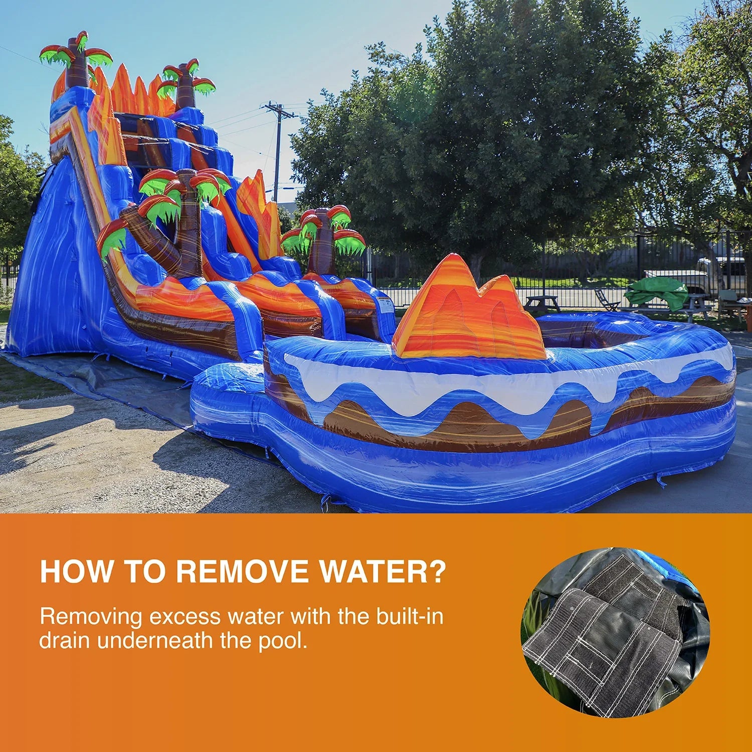 Commercial and Kids JumpOrange Waterslide, Vinyl Adults Blower), PVC Grade for with Slide 19' Detachable liquid Tall Pool Oasis Inflatable (with exterior