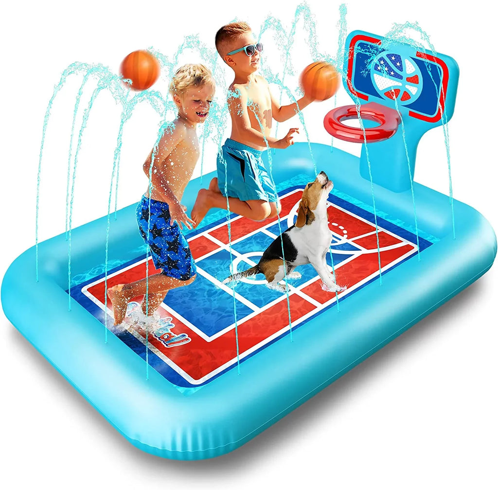 And And Pad Summer Sprinkler Splash Pad 82-inch. liquid System, With Kids 2 Splash Hoop - Toys Basketballs Pool Inflatable Kids - For