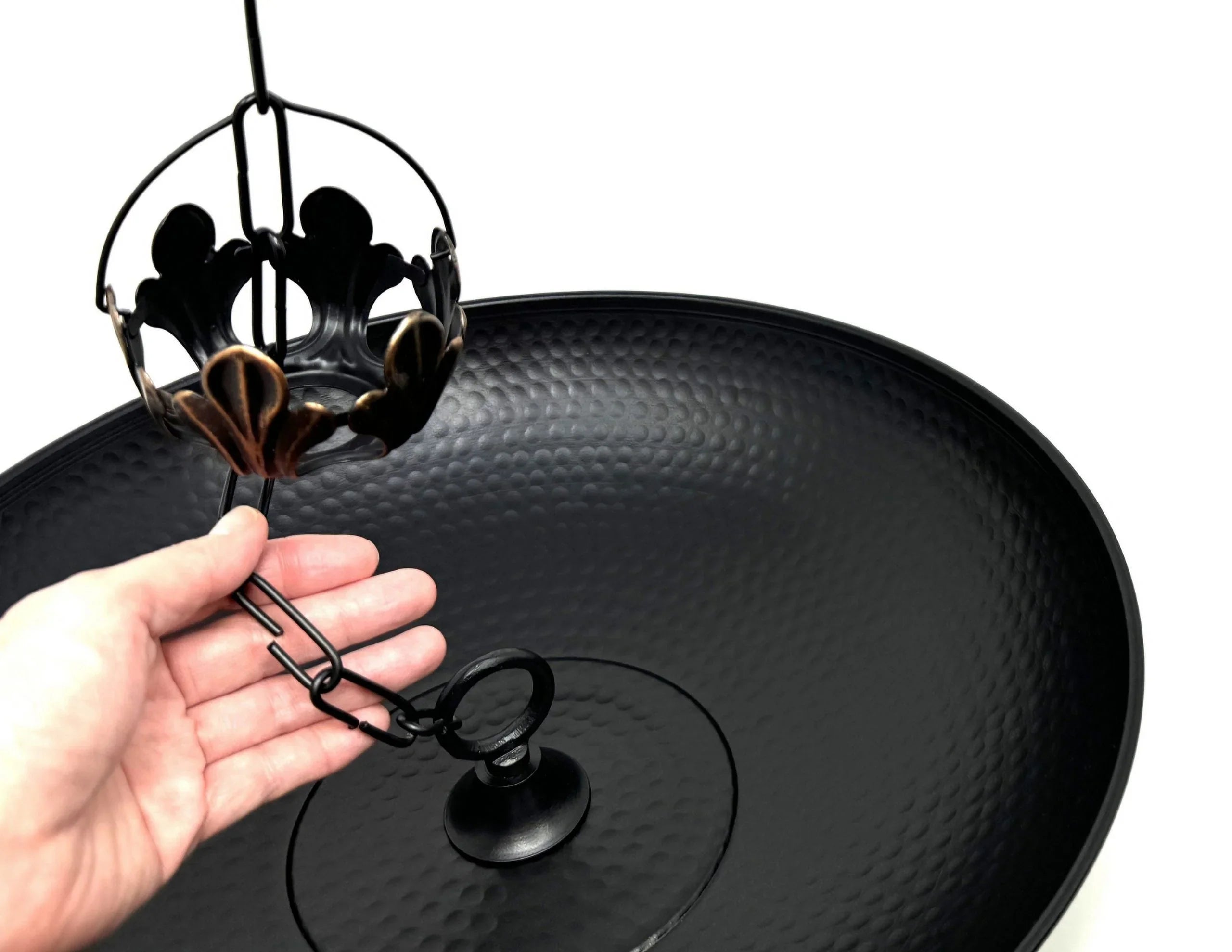 Coated, Rain A A Anchoring Decorative Black Installation, for Roof Gutter Hammered, Rain 16" Bath/Birdbath, Catch Basin/Receptacle/Bowl/Dish/Anchor, 976BLK Powder Chain U-nitt Bird Fountain, Chains